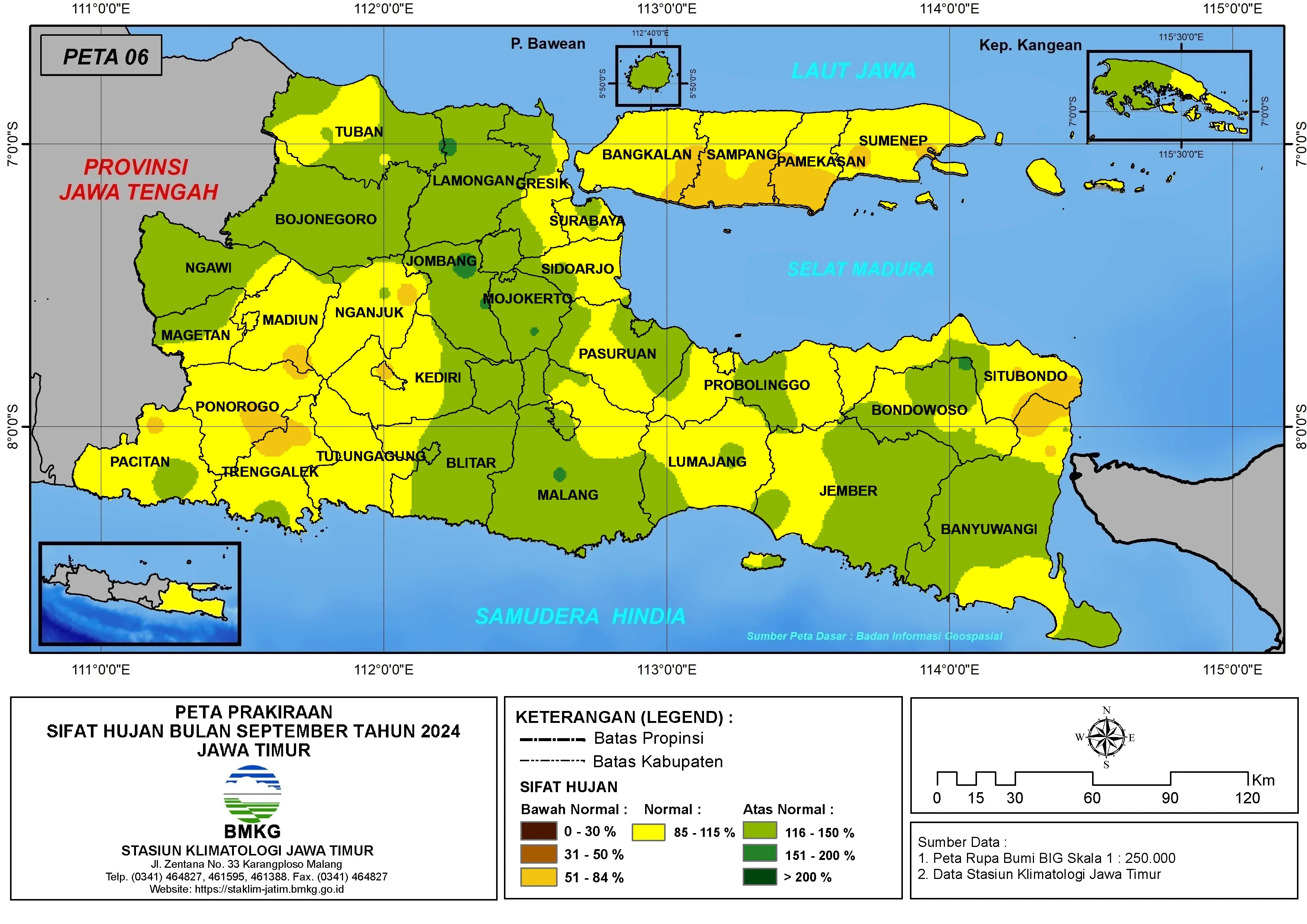 ( Prakiraan - Bulanan ) Sifat Hujan Bulan SEPTEMBER Tahun 2024 - Update dari Analisis Bulan Juni Tahun 2024 di Provinsi Jawa Timur
