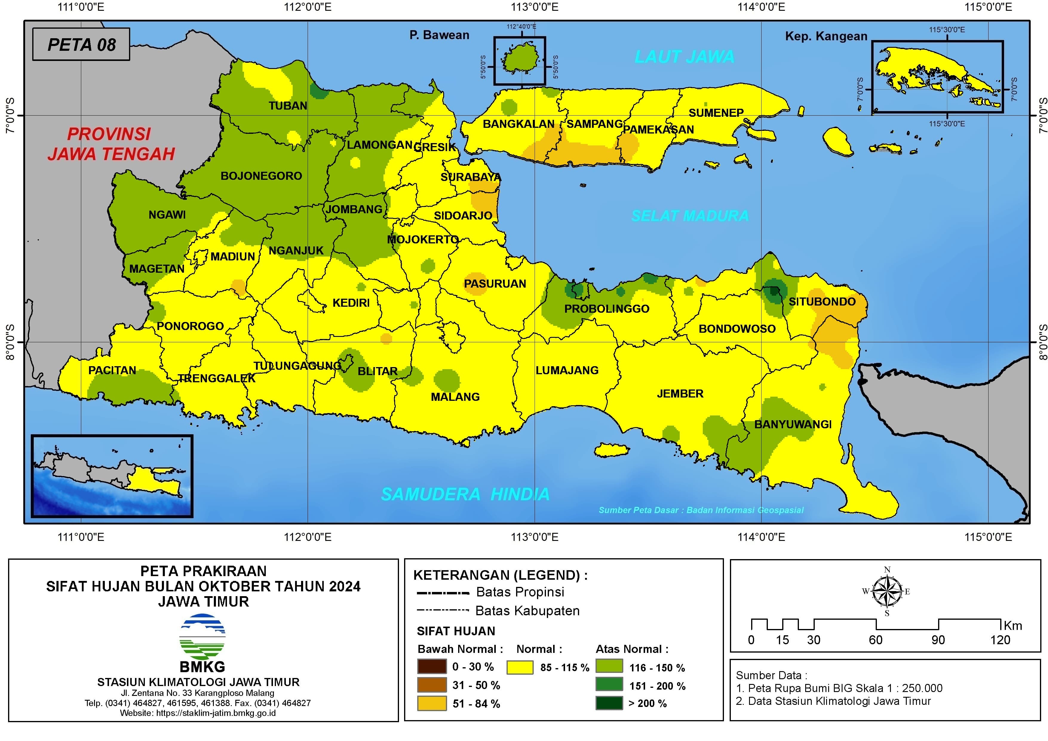 ( Prakiraan - Bulanan ) Sifat Hujan Bulan OKTOBER Tahun 2024 - Update dari Analisis Bulan Juni Tahun 2024 di Provinsi Jawa Timur