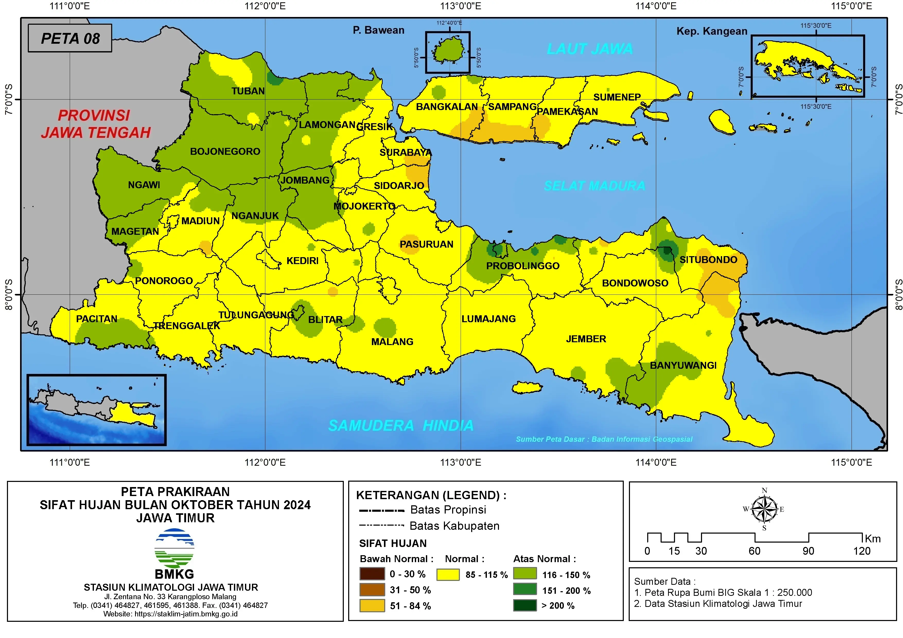 ( Prakiraan - Bulanan ) Sifat Hujan Bulan OKTOBER Tahun 2024 - Update dari Analisis Bulan Juni Tahun 2024 di Provinsi Jawa Timur