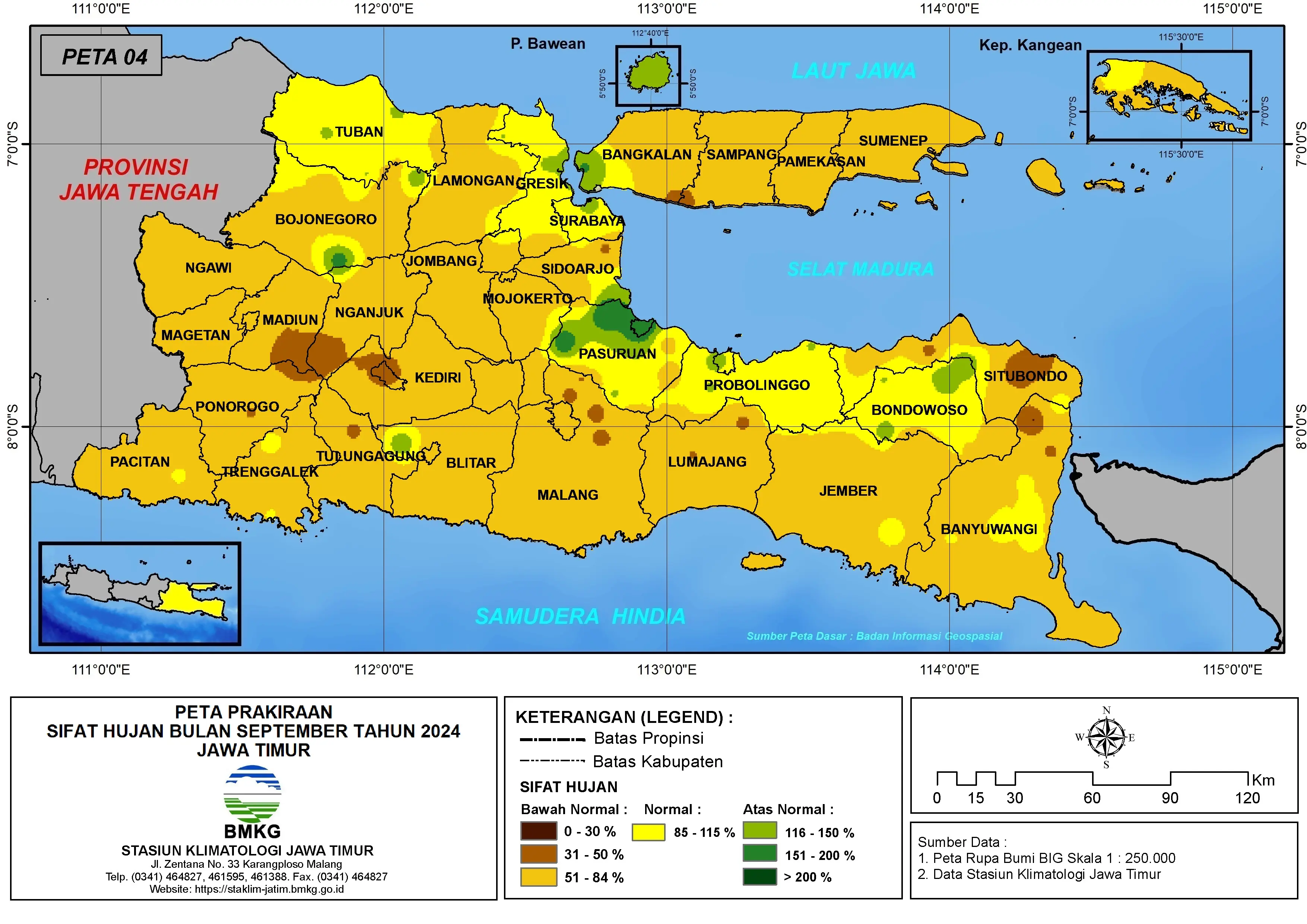 ( Prakiraan - Bulanan ) Sifat Hujan Bulan SEPTEMBER Tahun 2024 - Update dari Analisis Bulan Juli Tahun 2024 di Provinsi Jawa Timur