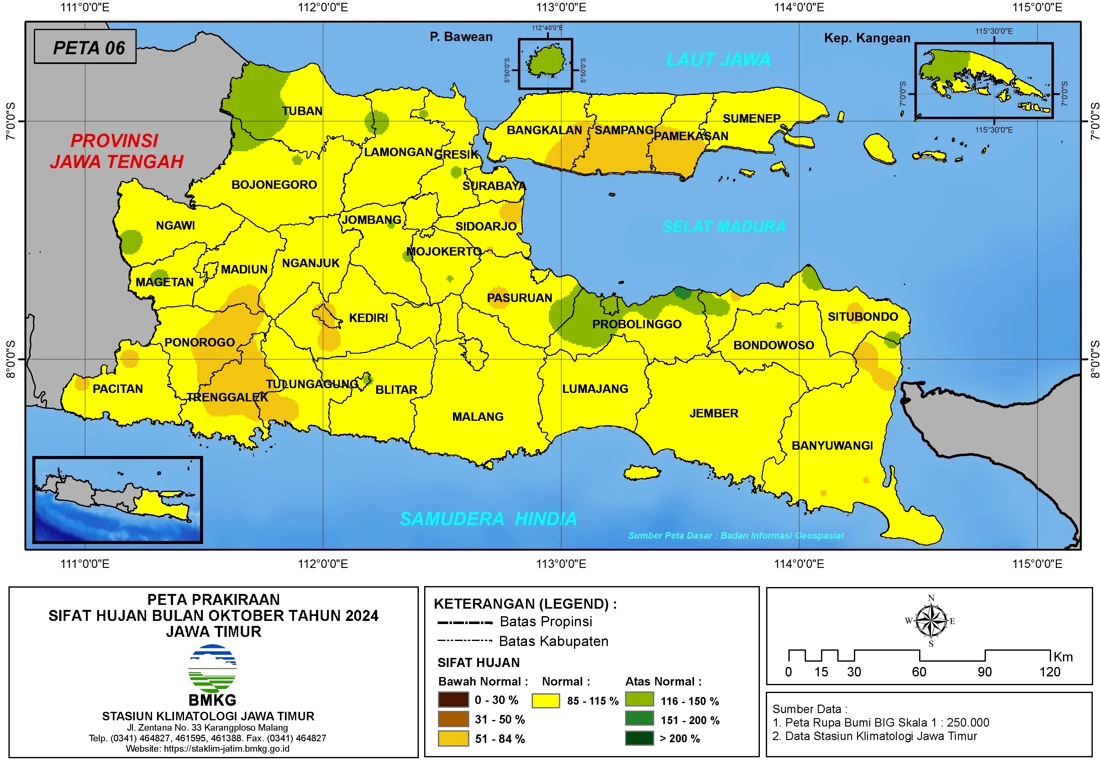 ( Prakiraan - Bulanan ) Sifat Hujan Bulan OKTOBER Tahun 2024 - Update dari Analisis Bulan Juli Tahun 2024 di Provinsi Jawa Timur