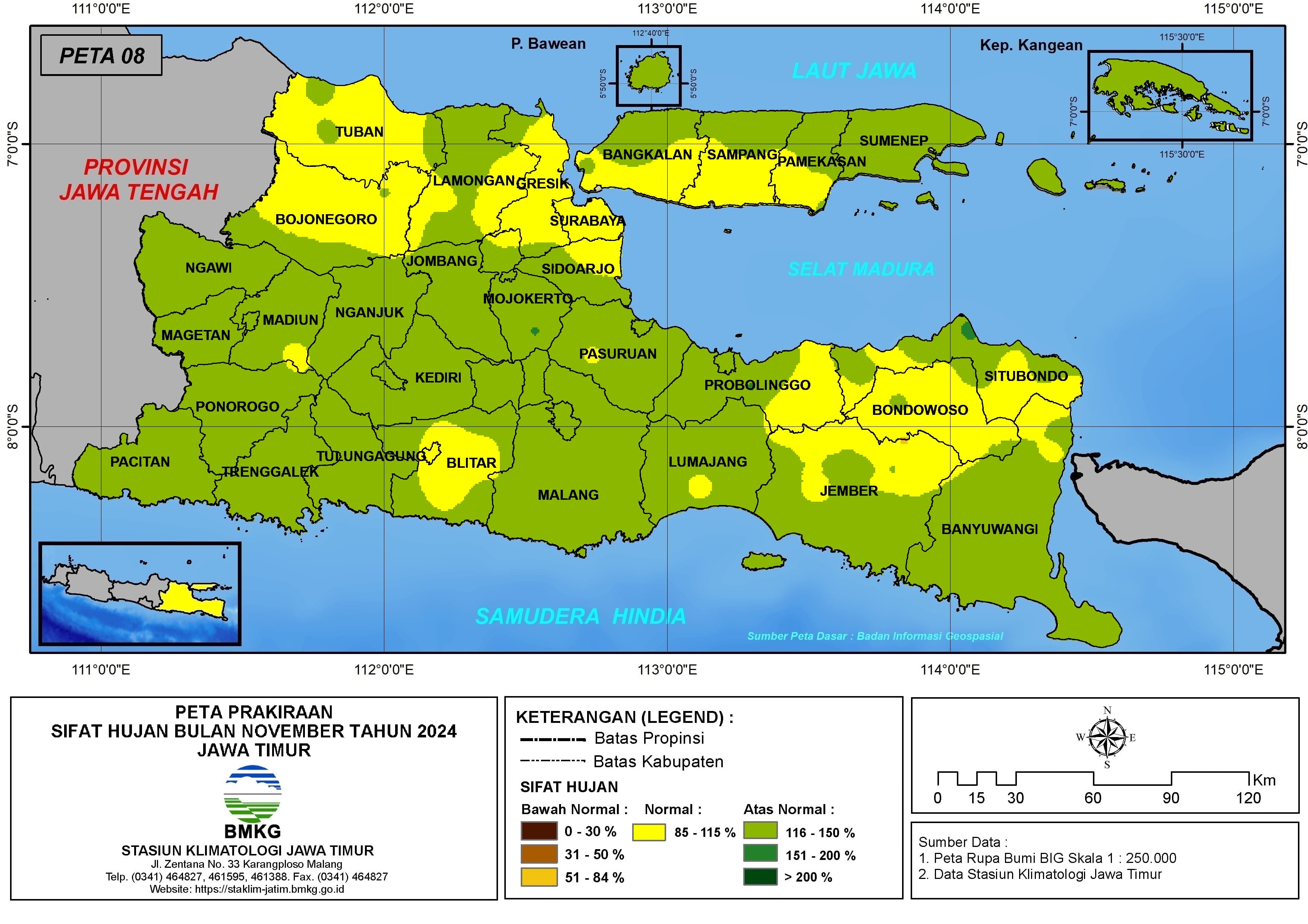 ( Prakiraan - Bulanan ) Sifat Hujan Bulan NOVEMBER Tahun 2024 - Update dari Analisis Bulan Juli Tahun 2024 di Provinsi Jawa Timur