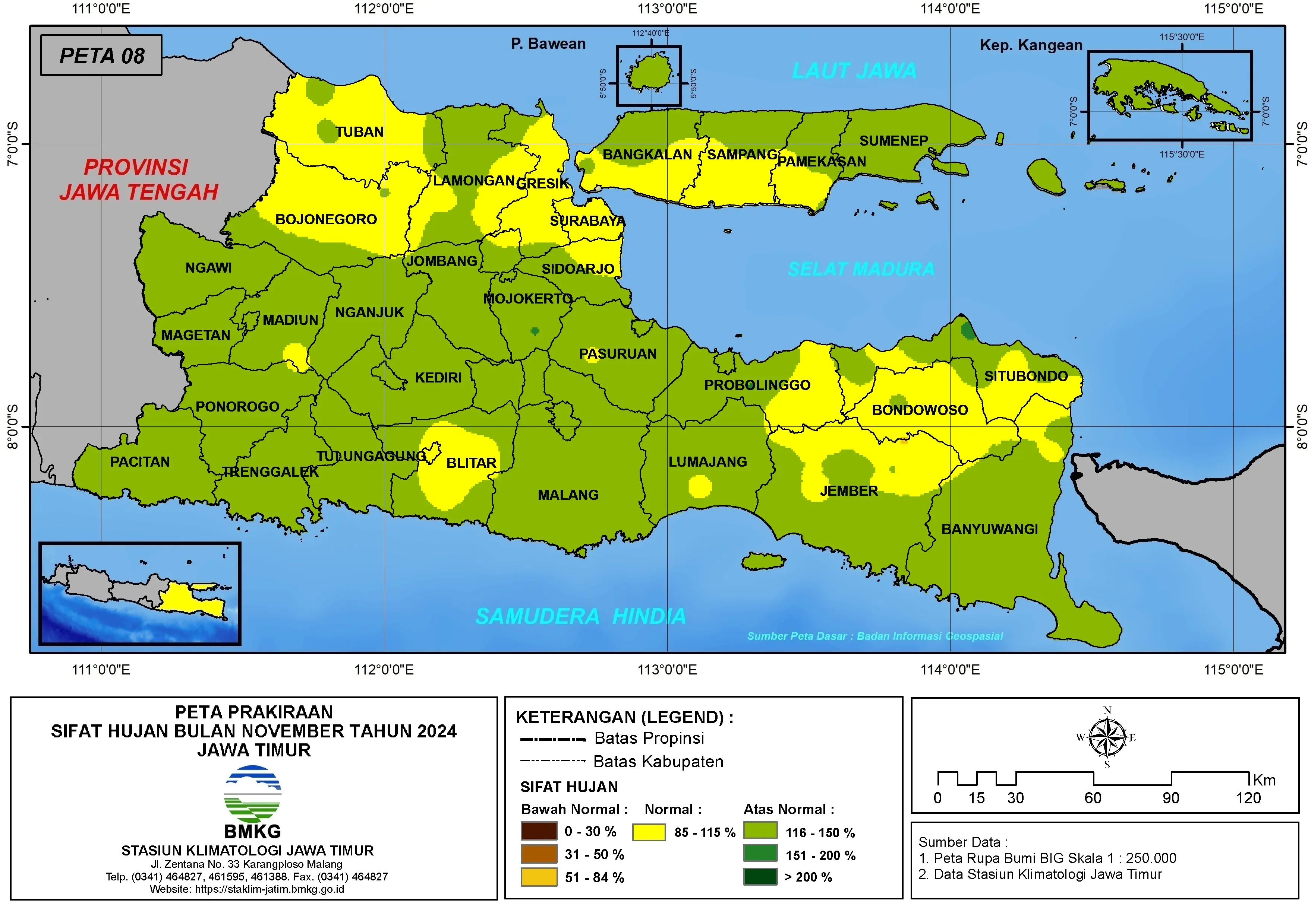 ( Prakiraan - Bulanan ) Sifat Hujan Bulan NOVEMBER Tahun 2024 - Update dari Analisis Bulan Juli Tahun 2024 di Provinsi Jawa Timur