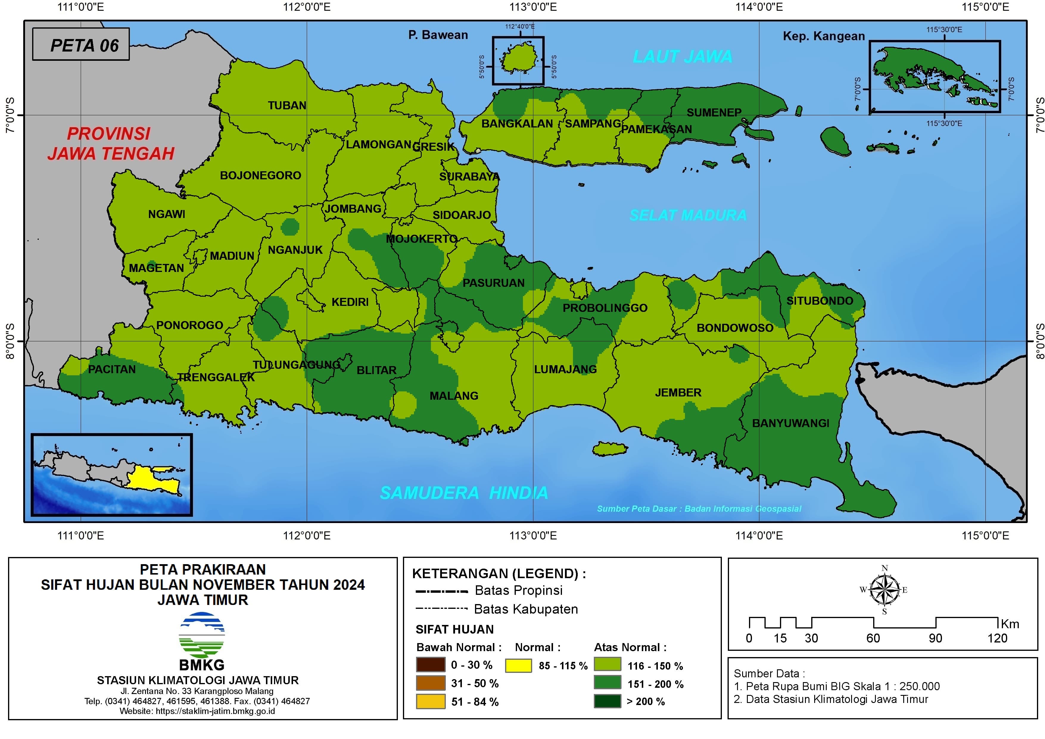 ( Prakiraan - Bulanan ) Sifat Hujan Bulan NOVEMBER Tahun 2024 - Update dari Analisis Bulan Agustus Tahun 2024 di Provinsi Jawa Timur