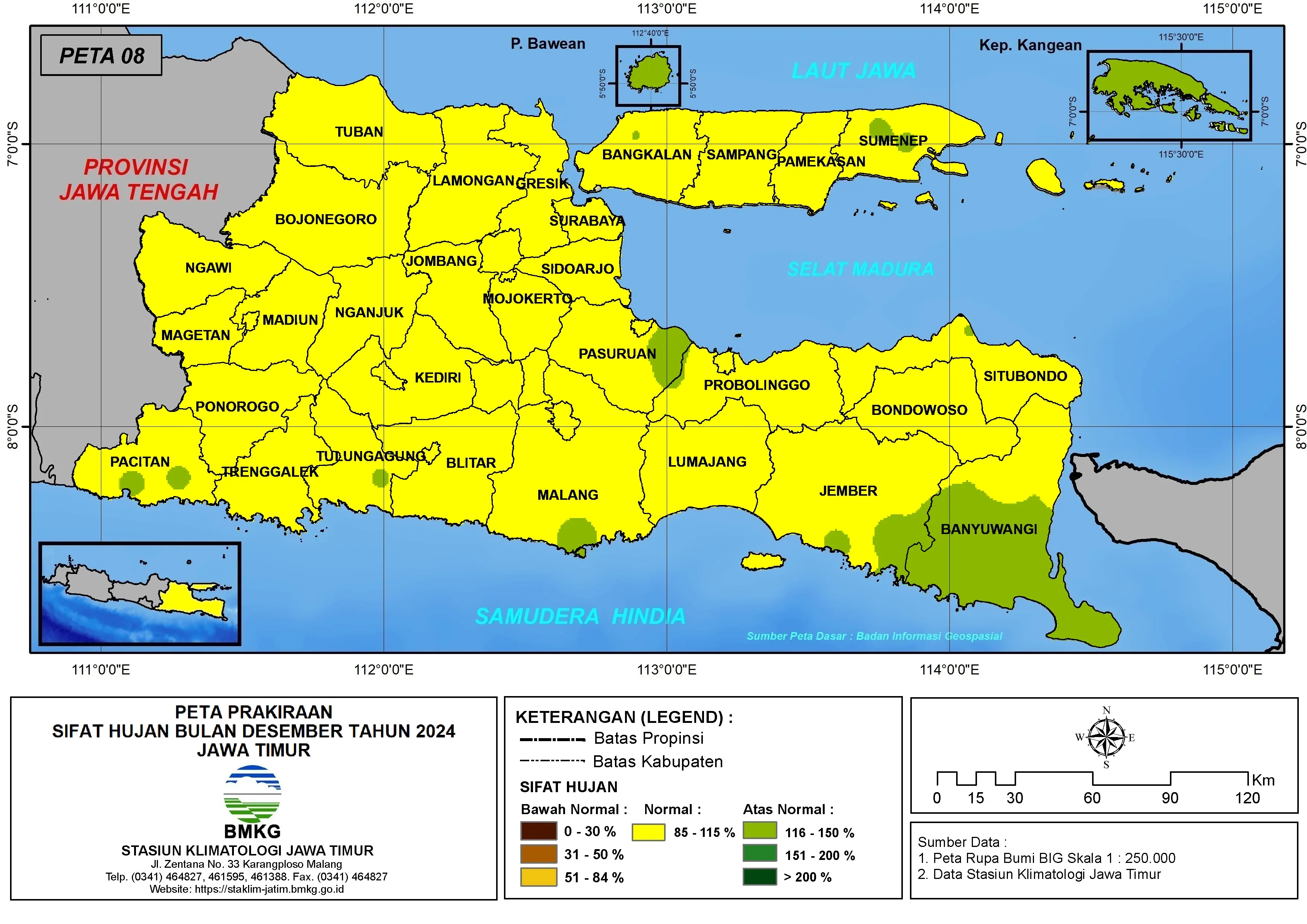 ( Prakiraan - Bulanan ) Sifat Hujan Bulan DESEMBER Tahun 2024 - Update dari Analisis Bulan Agustus Tahun 2024 di Provinsi Jawa Timur