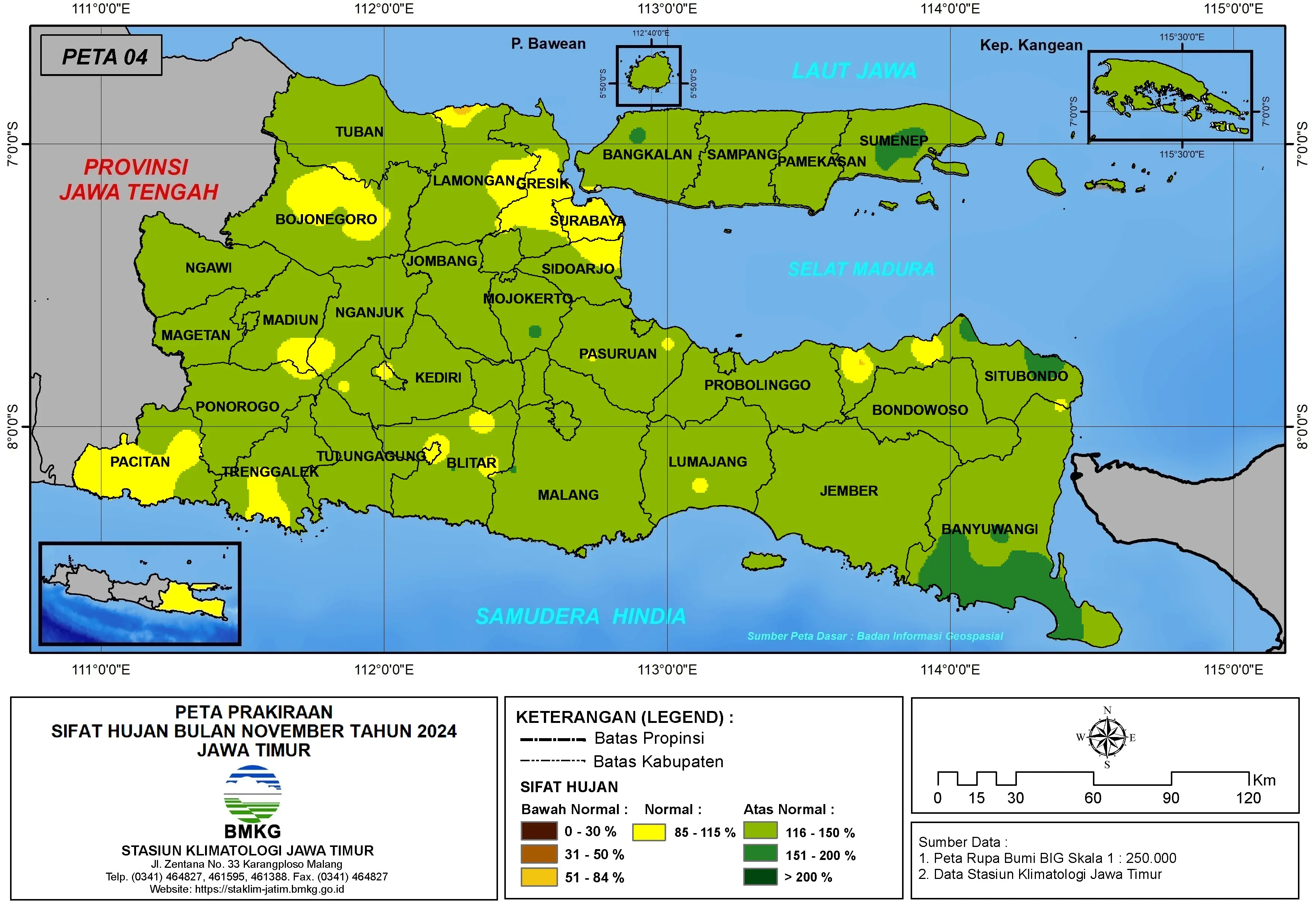 ( Prakiraan - Bulanan ) Sifat Hujan Bulan NOVEMBER Tahun 2024 - Update dari Analisis Bulan September Tahun 2024 di Provinsi Jawa Timur
