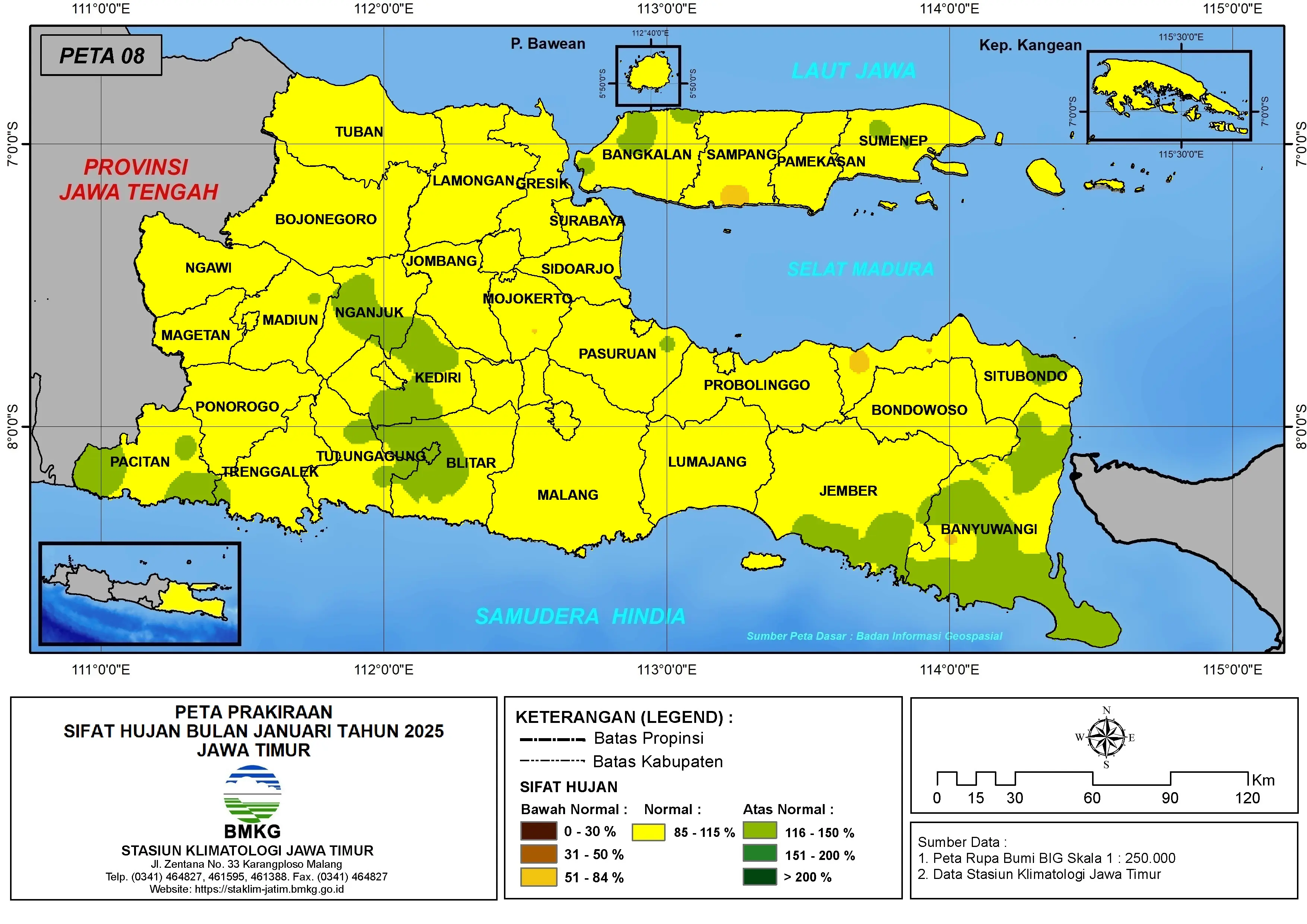 ( Prakiraan - Bulanan ) Sifat Hujan Bulan JANUARI Tahun 2025 - Update dari Analisis Bulan September Tahun 2024 di Provinsi Jawa Timur