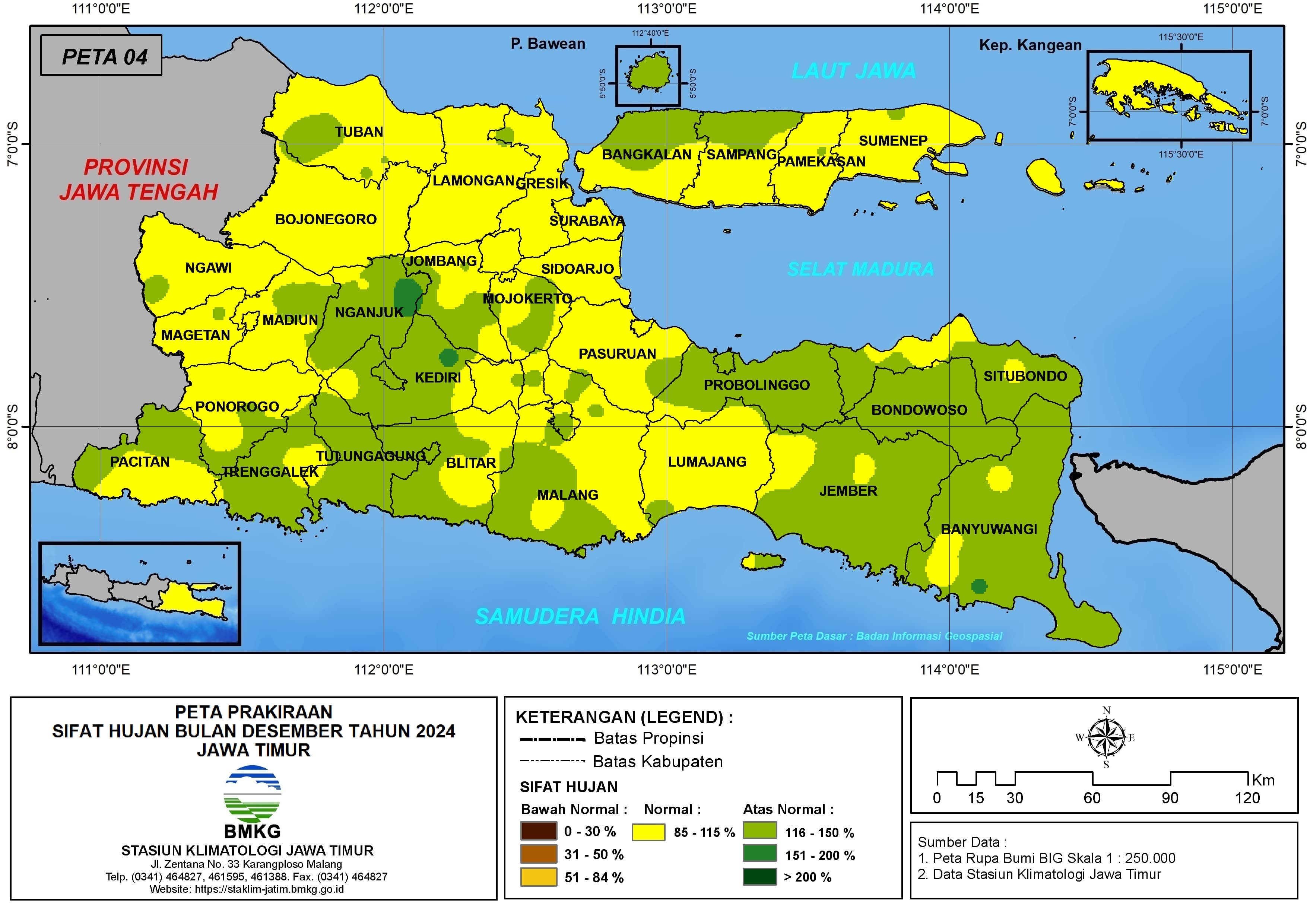 ( Prakiraan - Bulanan ) Sifat Hujan Bulan DESEMBER Tahun 2024 - Update dari Analisis Bulan Oktober Tahun 2024 di Provinsi Jawa Timur
