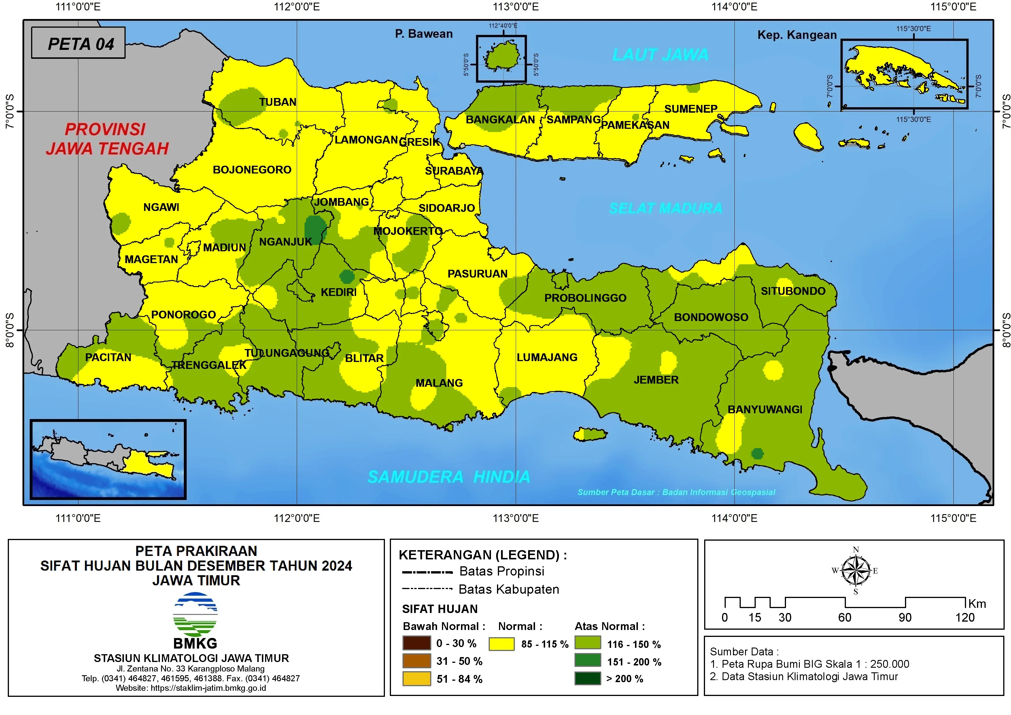 ( Prakiraan - Bulanan ) Sifat Hujan Bulan DESEMBER Tahun 2024 - Update dari Analisis Bulan Oktober Tahun 2024 di Provinsi Jawa Timur