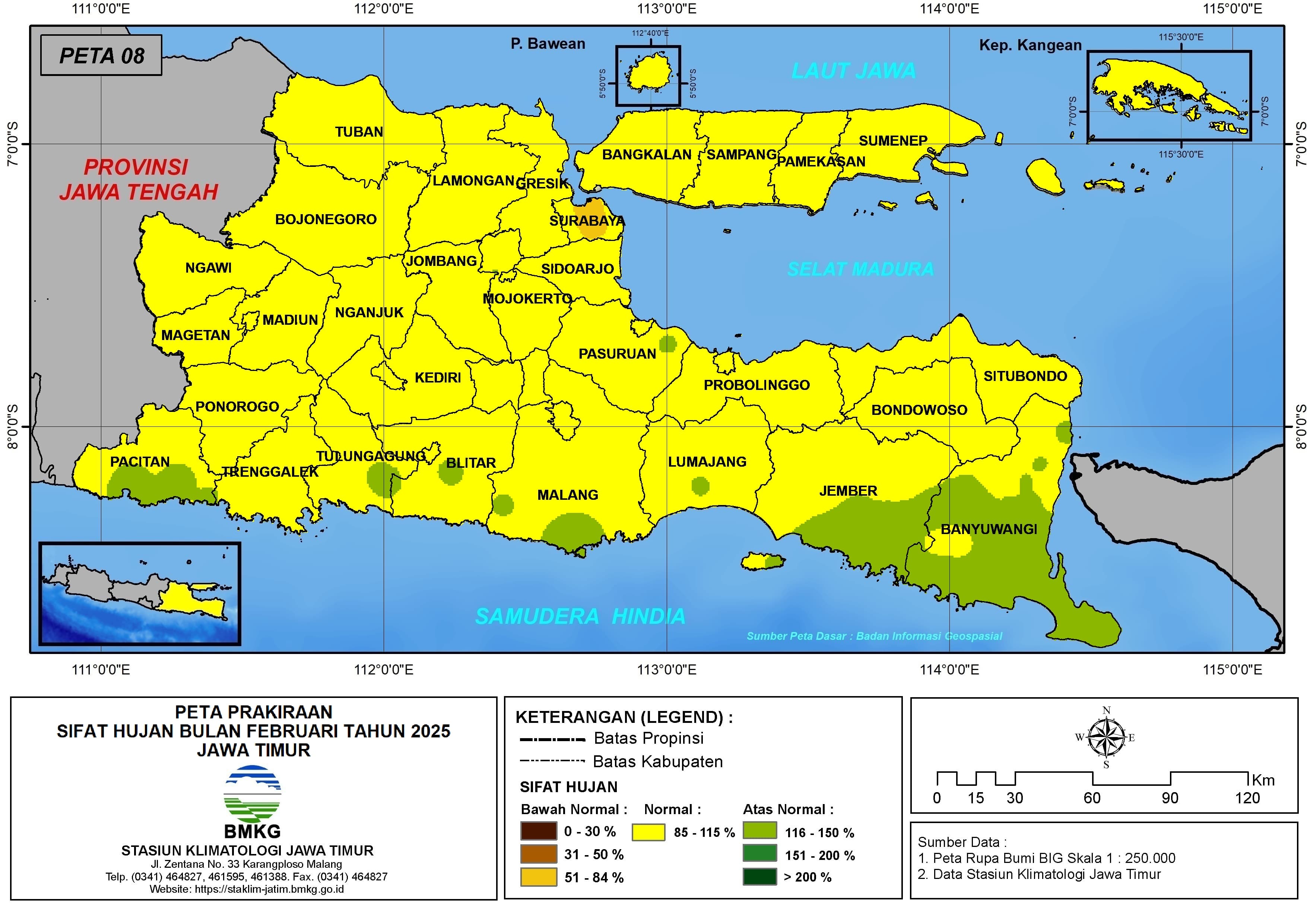 ( Prakiraan - Bulanan ) Sifat Hujan Bulan FEBRUARI Tahun 2025 - Update dari Analisis Bulan Oktober Tahun 2024 di Provinsi Jawa Timur