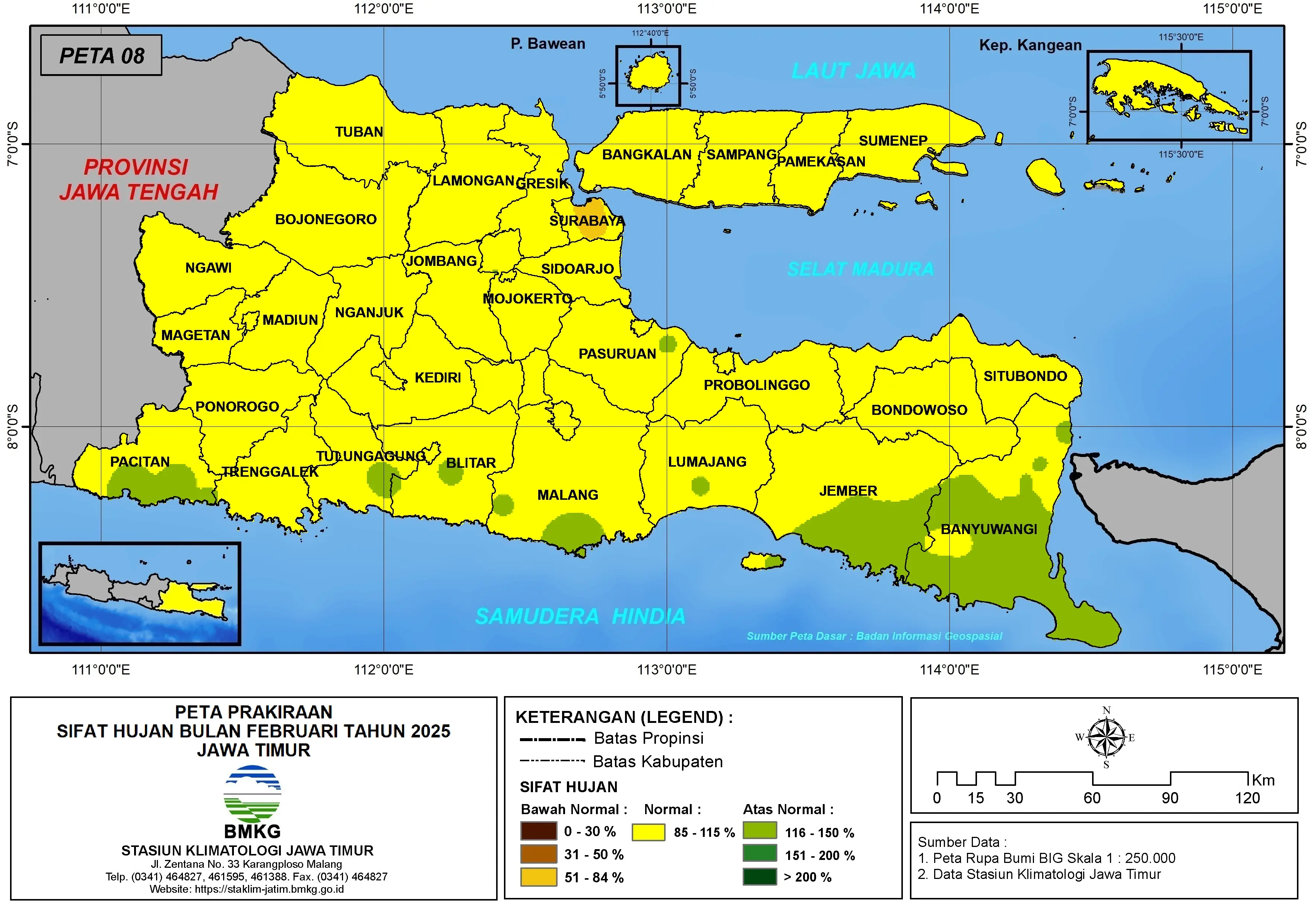 ( Prakiraan - Bulanan ) Sifat Hujan Bulan FEBRUARI Tahun 2025 - Update dari Analisis Bulan Oktober Tahun 2024 di Provinsi Jawa Timur