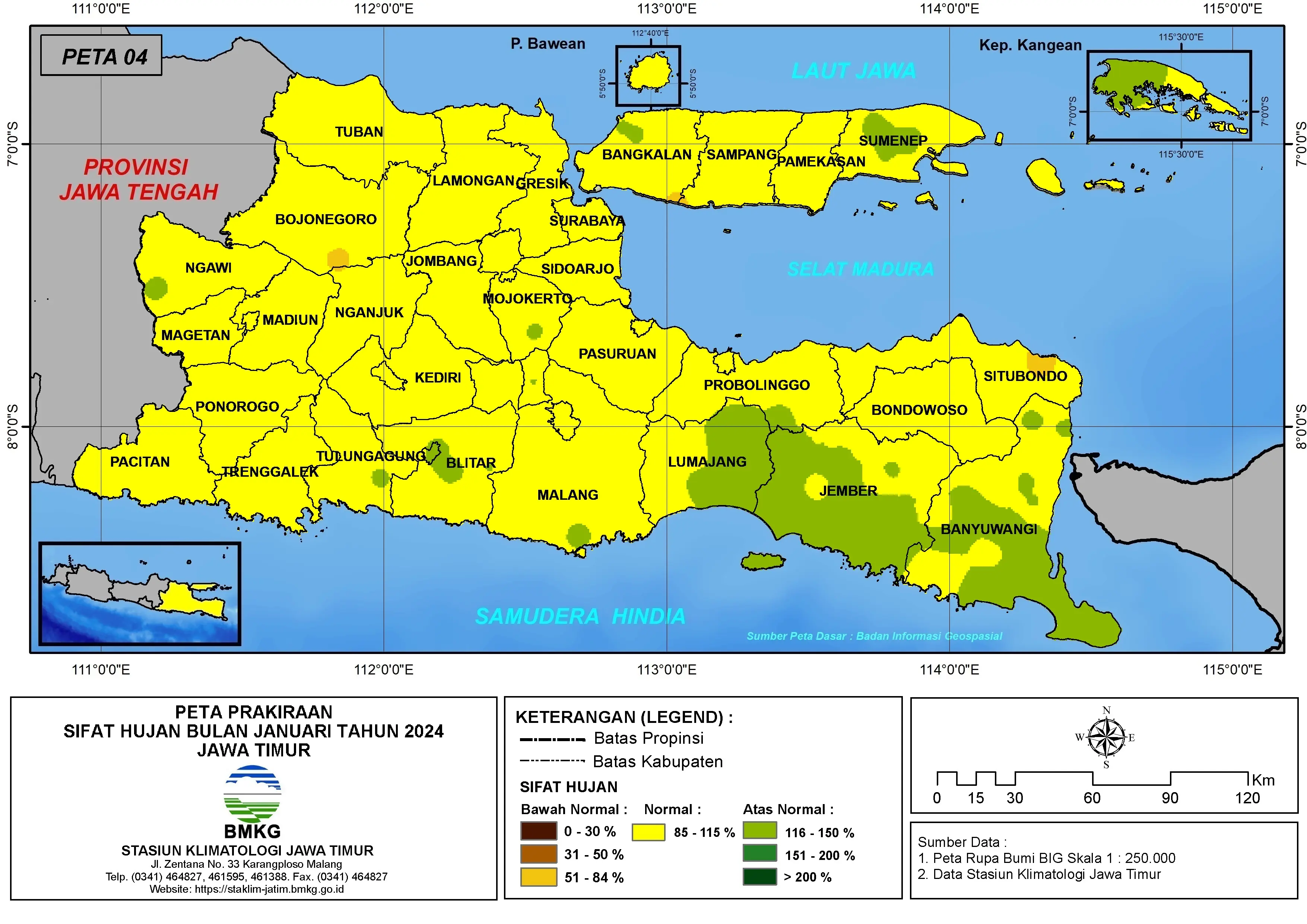 ( Prakiraan - Bulanan ) Sifat Hujan Bulan JANUARI Tahun 2025 - Update dari Analisis Bulan November Tahun 2024 di Provinsi Jawa Timur