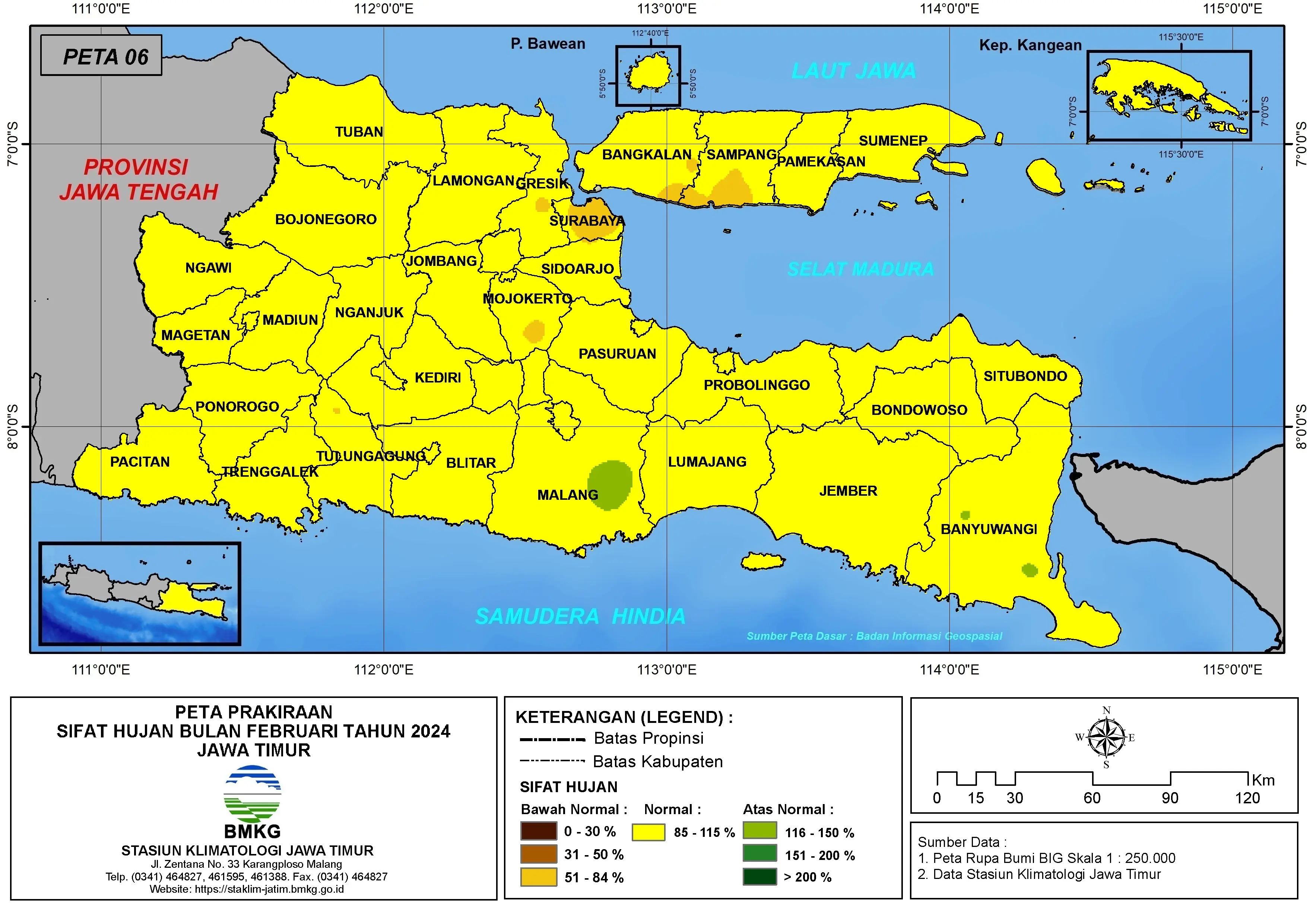 ( Prakiraan - Bulanan ) Sifat Hujan Bulan FEBRUARI Tahun 2025 - Update dari Analisis Bulan November Tahun 2024 di Provinsi Jawa Timur