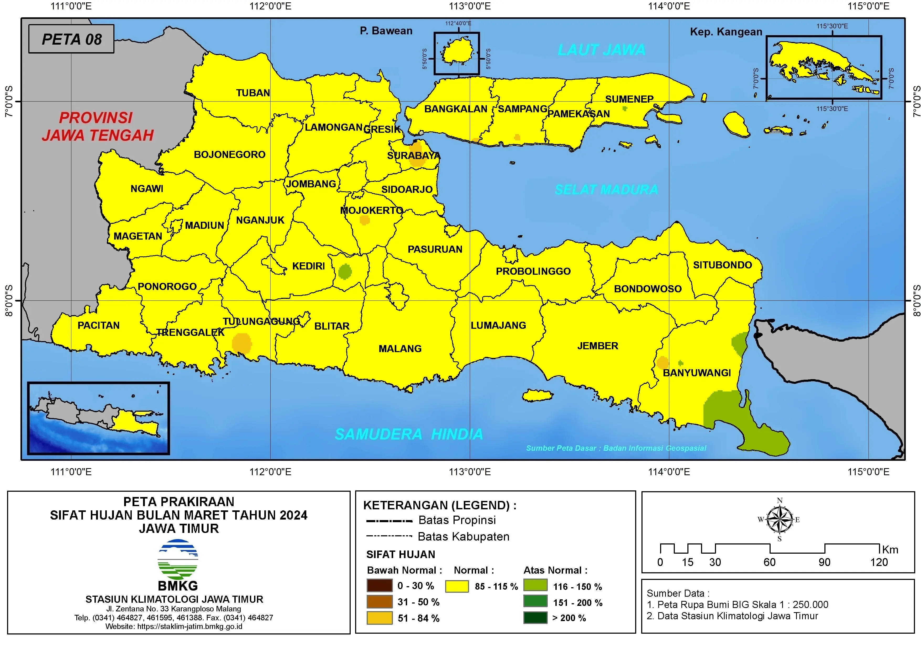 ( Prakiraan - Bulanan ) Sifat Hujan Bulan MARET Tahun 2025 - Update dari Analisis Bulan November Tahun 2024 di Provinsi Jawa Timur