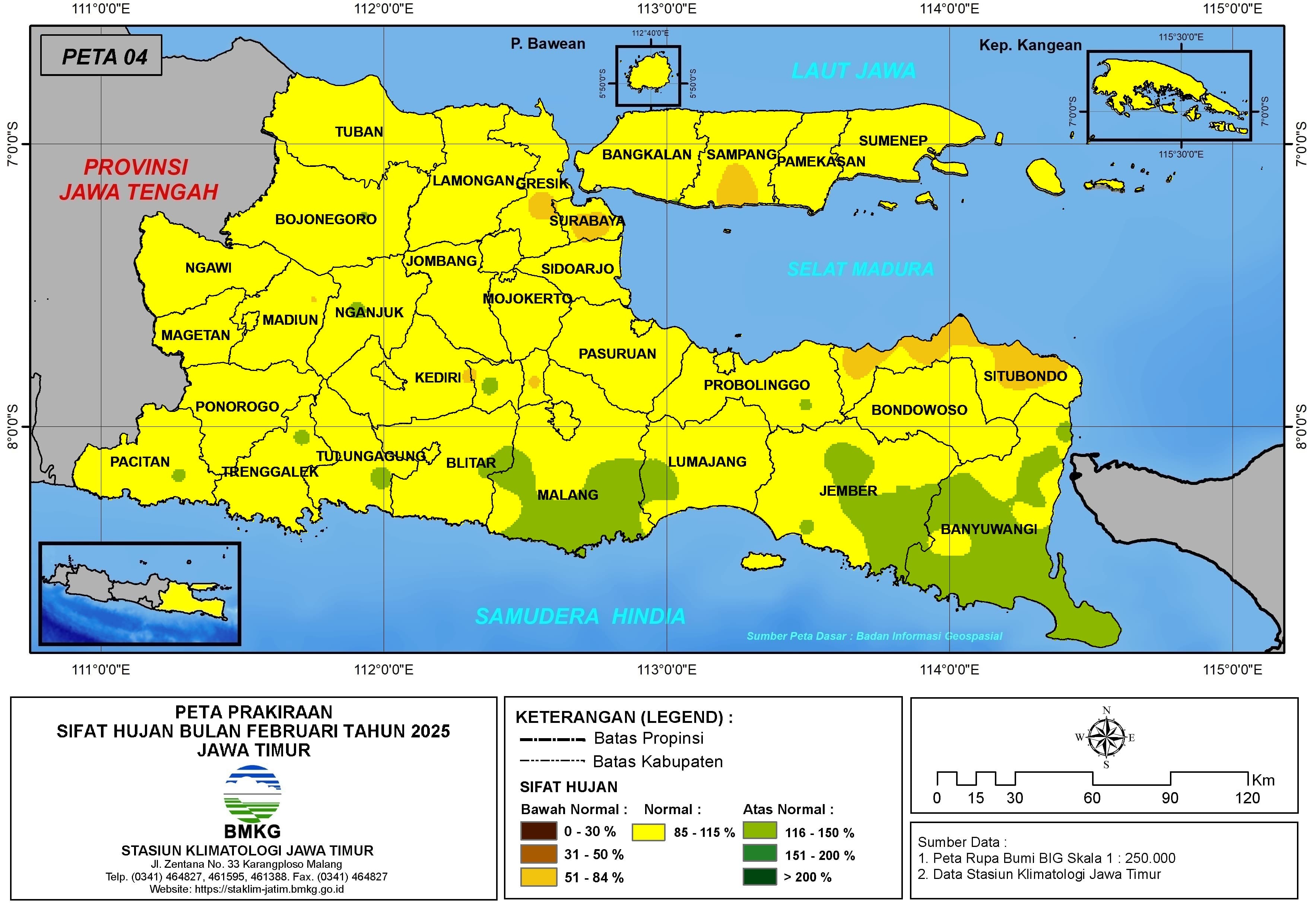 ( Prakiraan - Bulanan ) Sifat Hujan Bulan FEBRUARI Tahun 2025 - Update dari Analisis Bulan Desember Tahun 2024 di Provinsi Jawa Timur