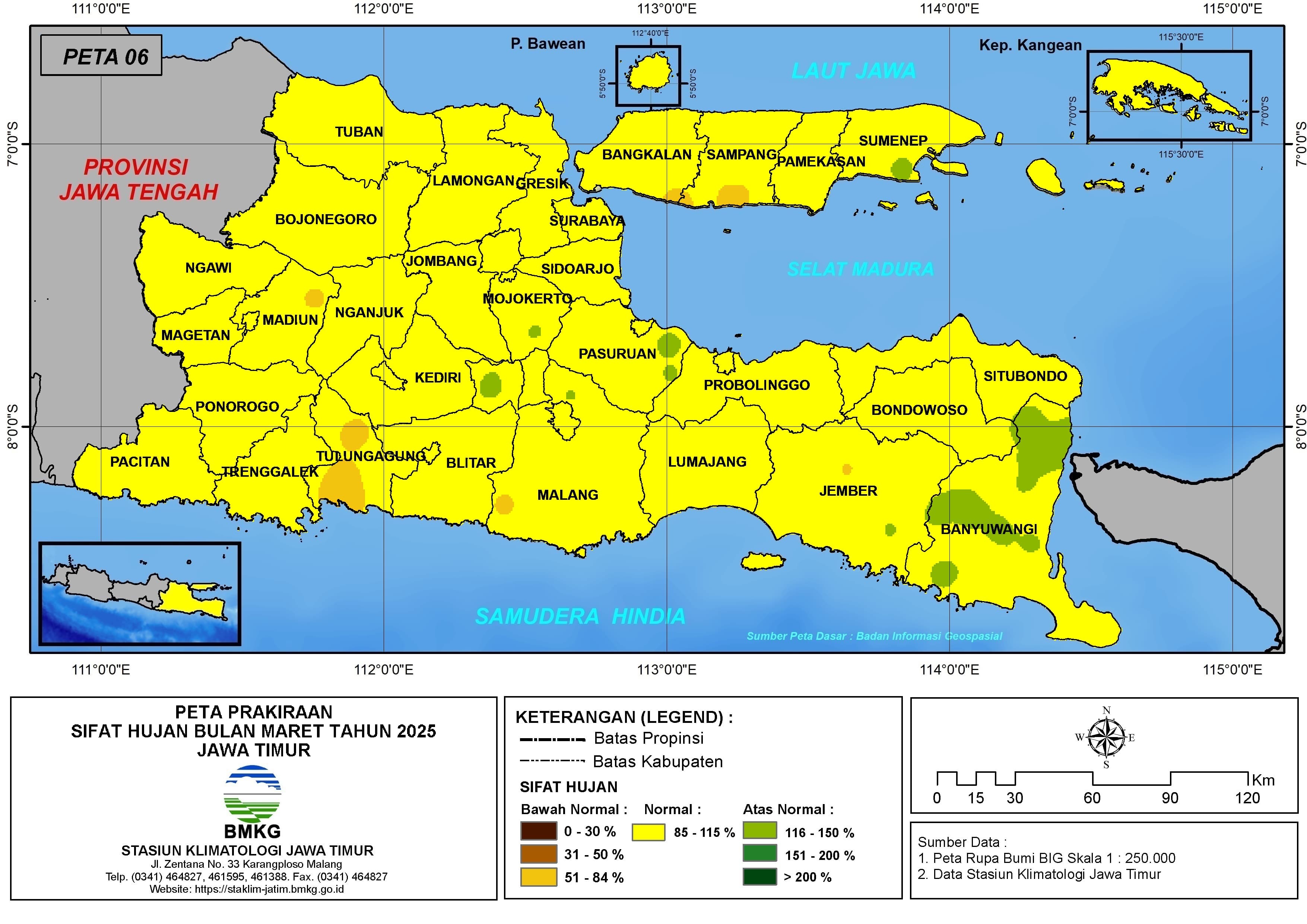 ( Prakiraan - Bulanan ) Sifat Hujan Bulan MARET Tahun 2025 - Update dari Analisis Bulan Desember Tahun 2024 di Provinsi Jawa Timur
