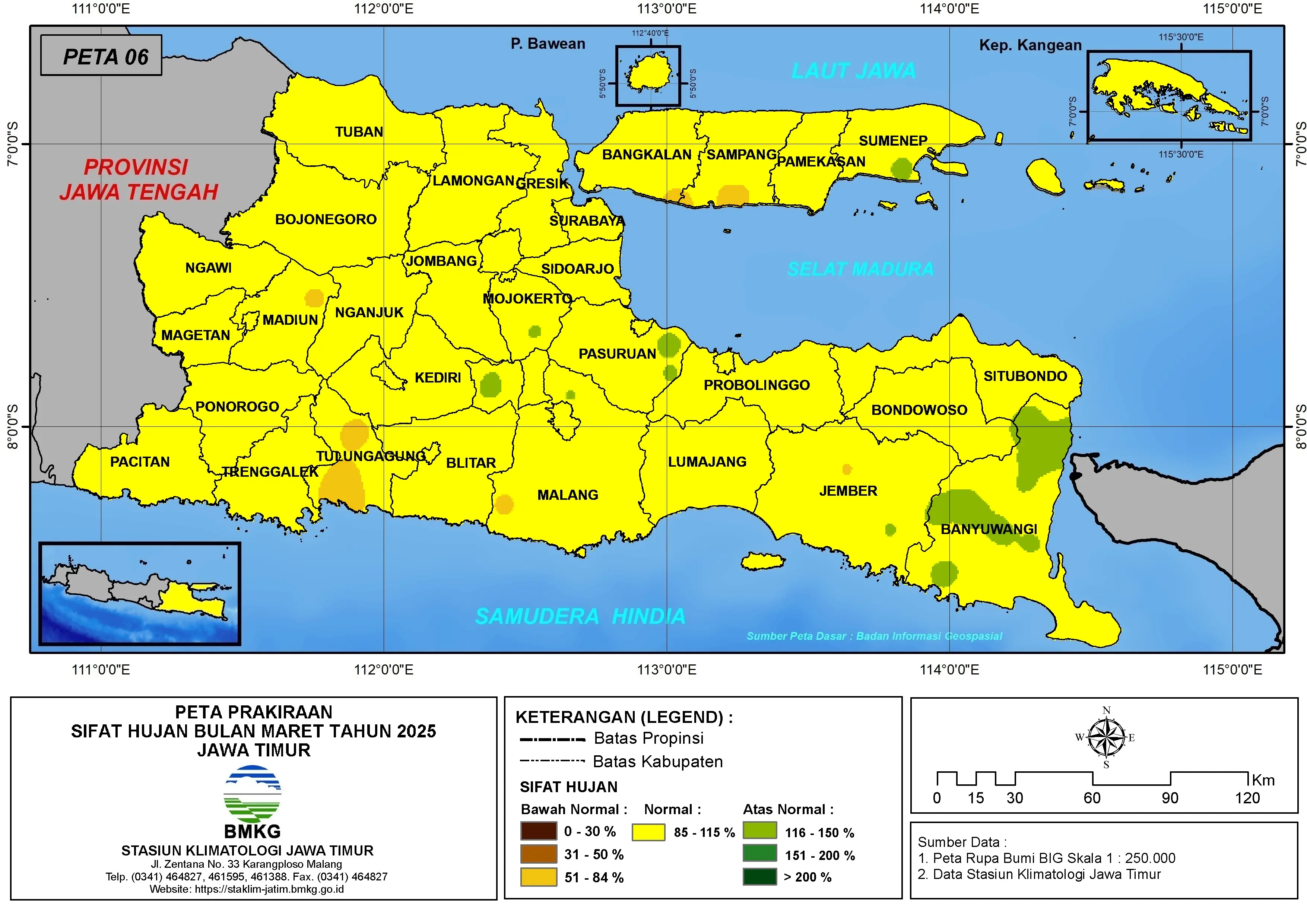 ( Prakiraan - Bulanan ) Sifat Hujan Bulan MARET Tahun 2025 - Update dari Analisis Bulan Desember Tahun 2024 di Provinsi Jawa Timur