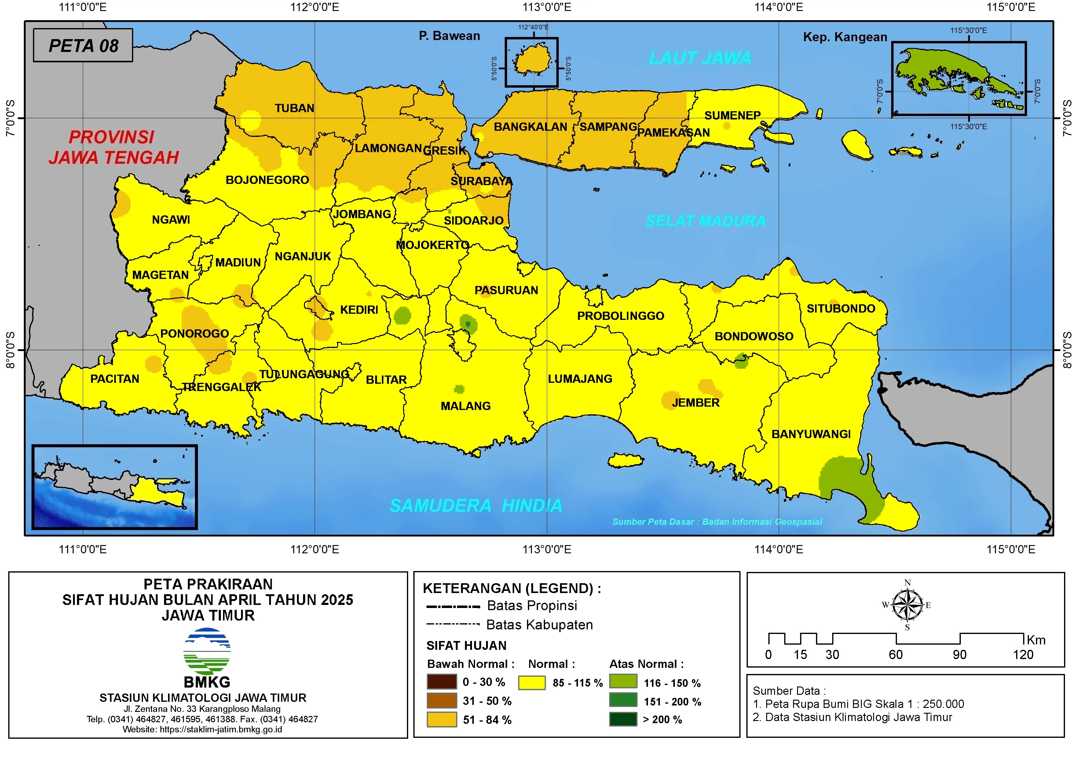 ( Prakiraan - Bulanan ) Sifat Hujan Bulan APRIL Tahun 2025 - Update dari Analisis Bulan Desember Tahun 2024 di Provinsi Jawa Timur