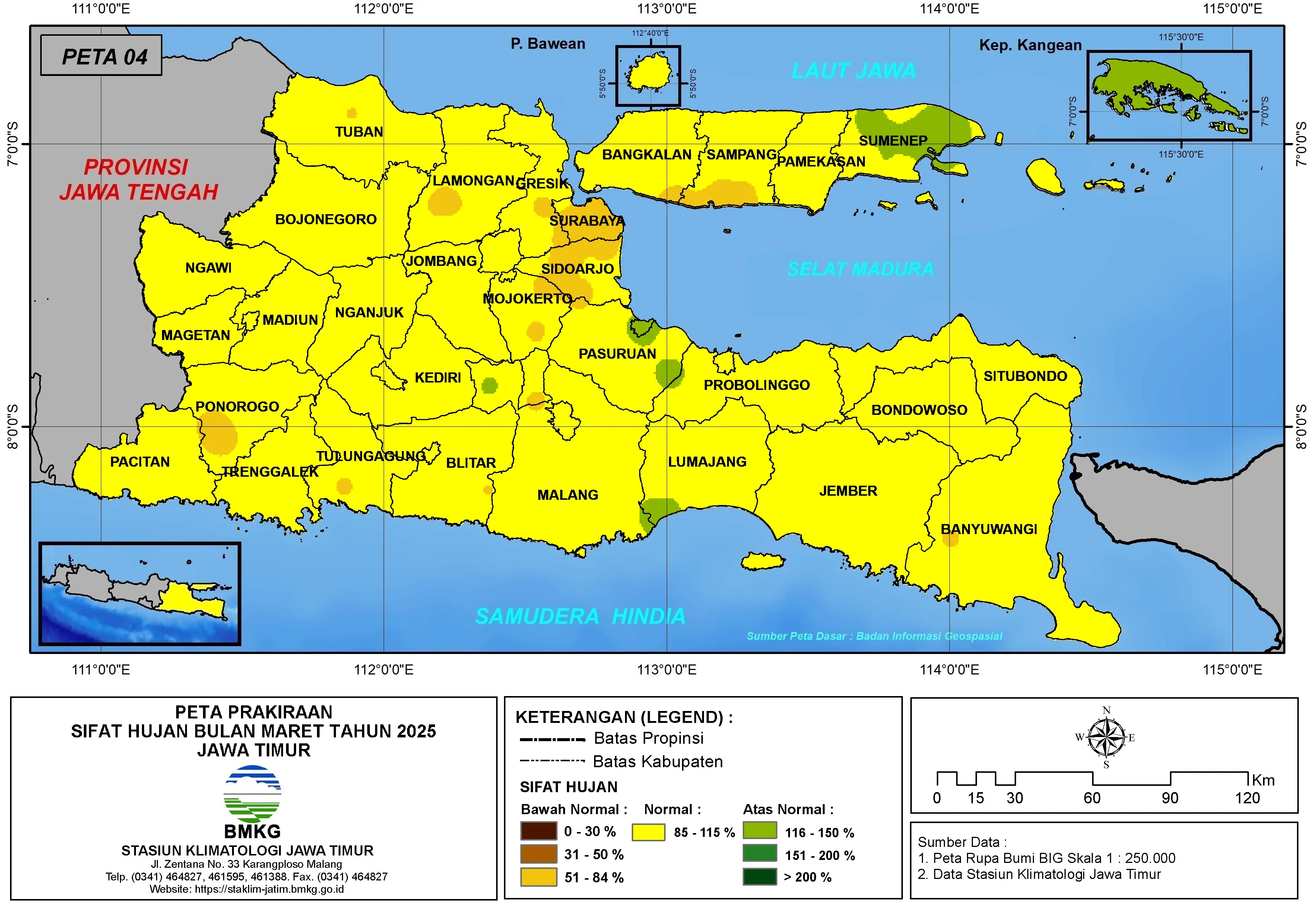 ( Prakiraan - Bulanan ) Sifat Hujan Bulan MARET Tahun 2025 - Update dari Analisis Bulan Januari Tahun 2025 di Provinsi Jawa Timur