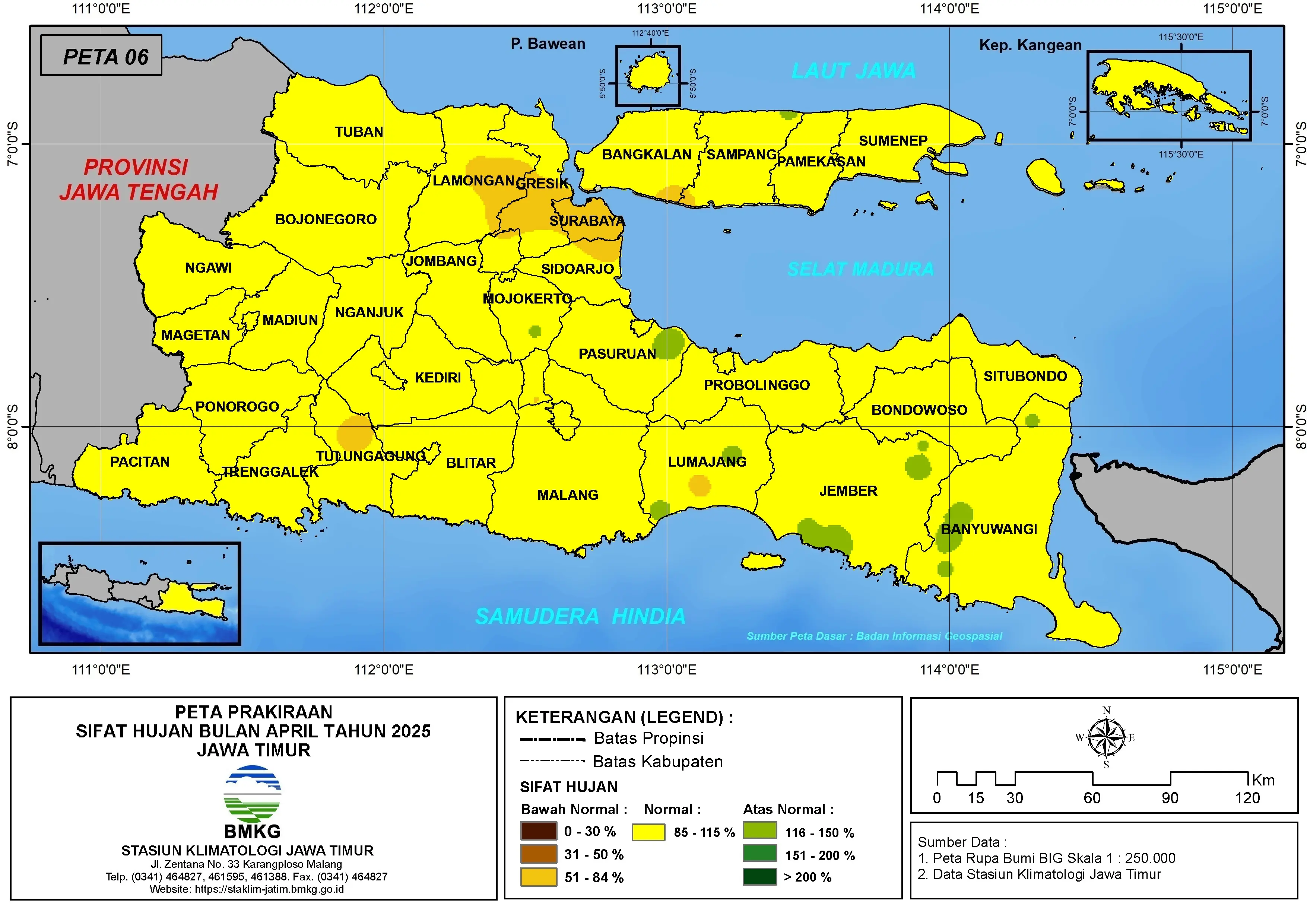 ( Prakiraan - Bulanan ) Sifat Hujan Bulan APRIL Tahun 2025 - Update dari Analisis Bulan Januari Tahun 2025 di Provinsi Jawa Timur
