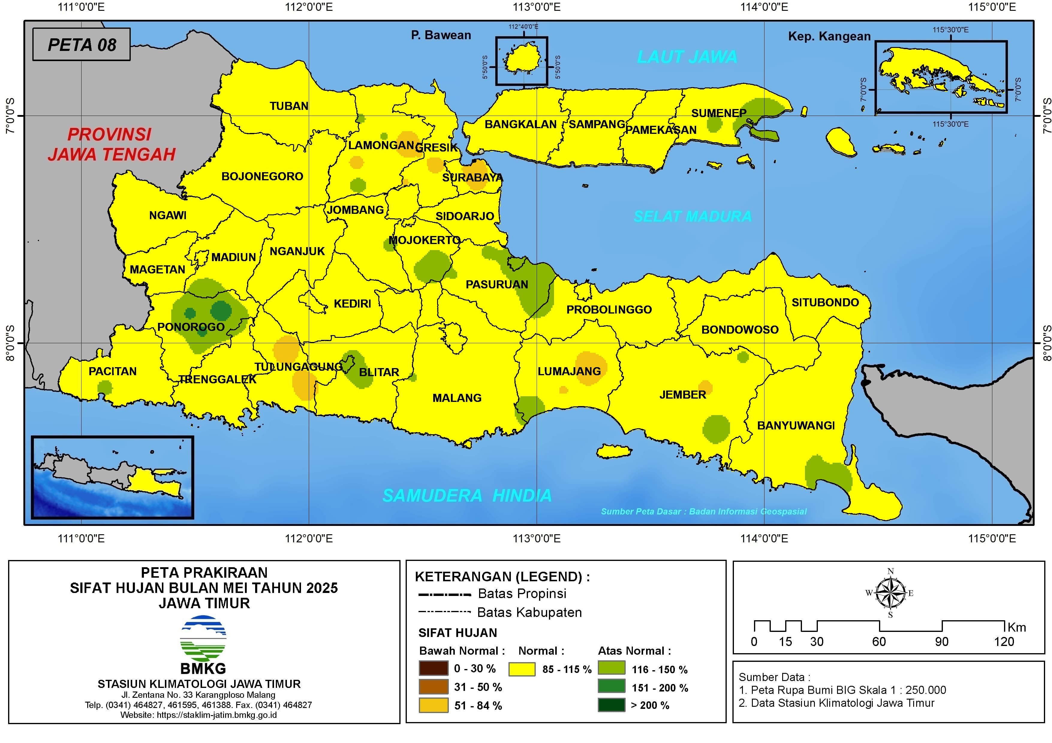( Prakiraan - Bulanan ) Sifat Hujan Bulan MEI Tahun 2025 - Update dari Analisis Bulan Januari Tahun 2025 di Provinsi Jawa Timur
