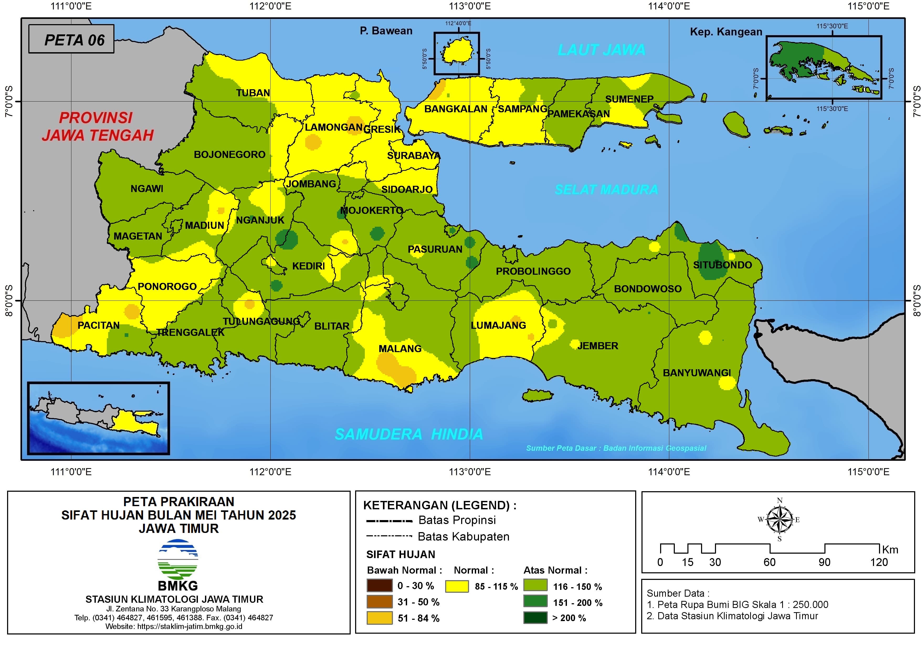 ( Prediksi - Bulanan ) Sifat Hujan Bulan MEI Tahun 2025 - Update dari Analisis Bulan Februari Tahun 2025 di Provinsi Jawa Timur