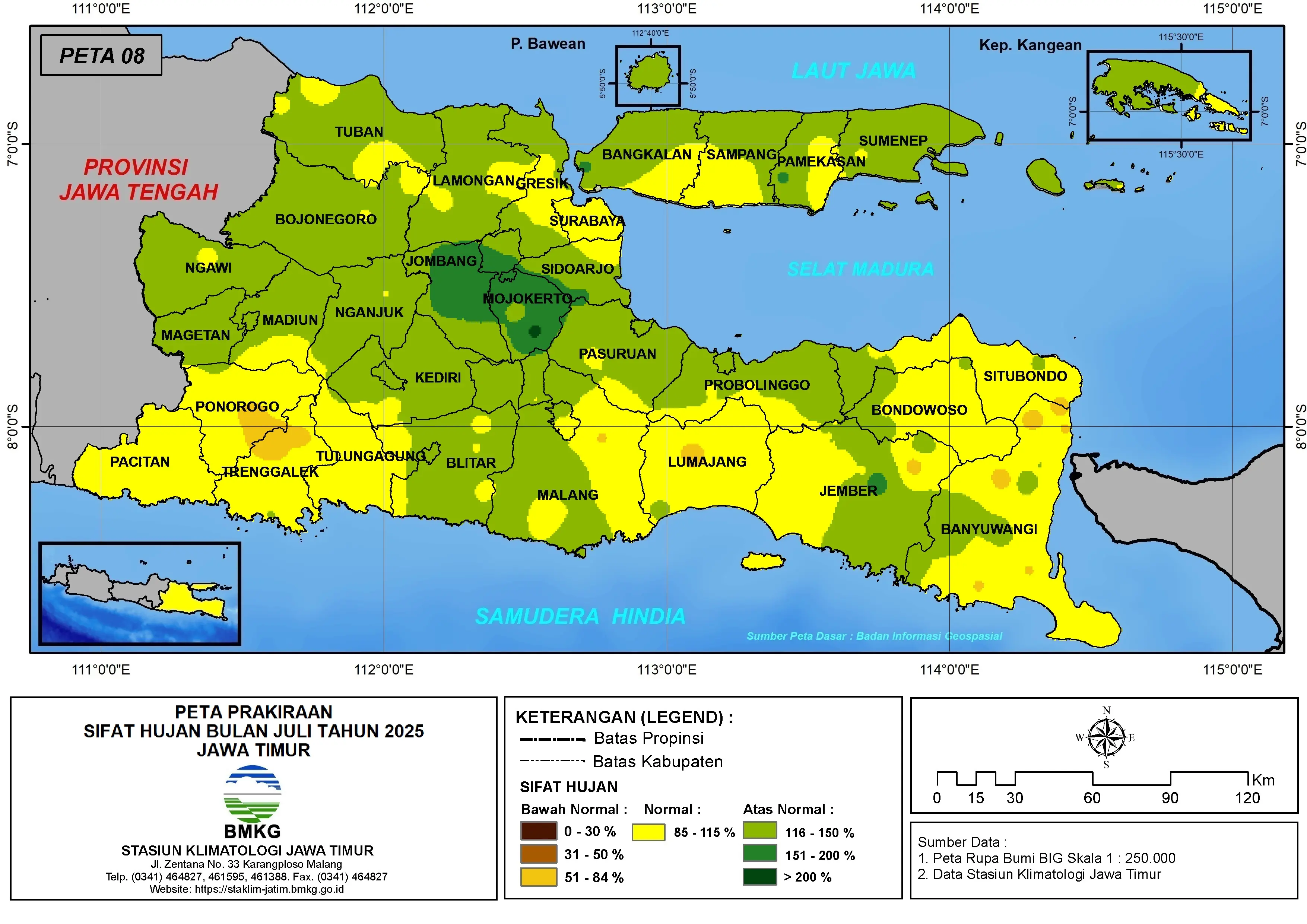 ( Prediksi - Bulanan ) Sifat Hujan Bulan JULI Tahun 2025 - Update dari Analisis Bulan Maret Tahun 2025 di Provinsi Jawa Timur