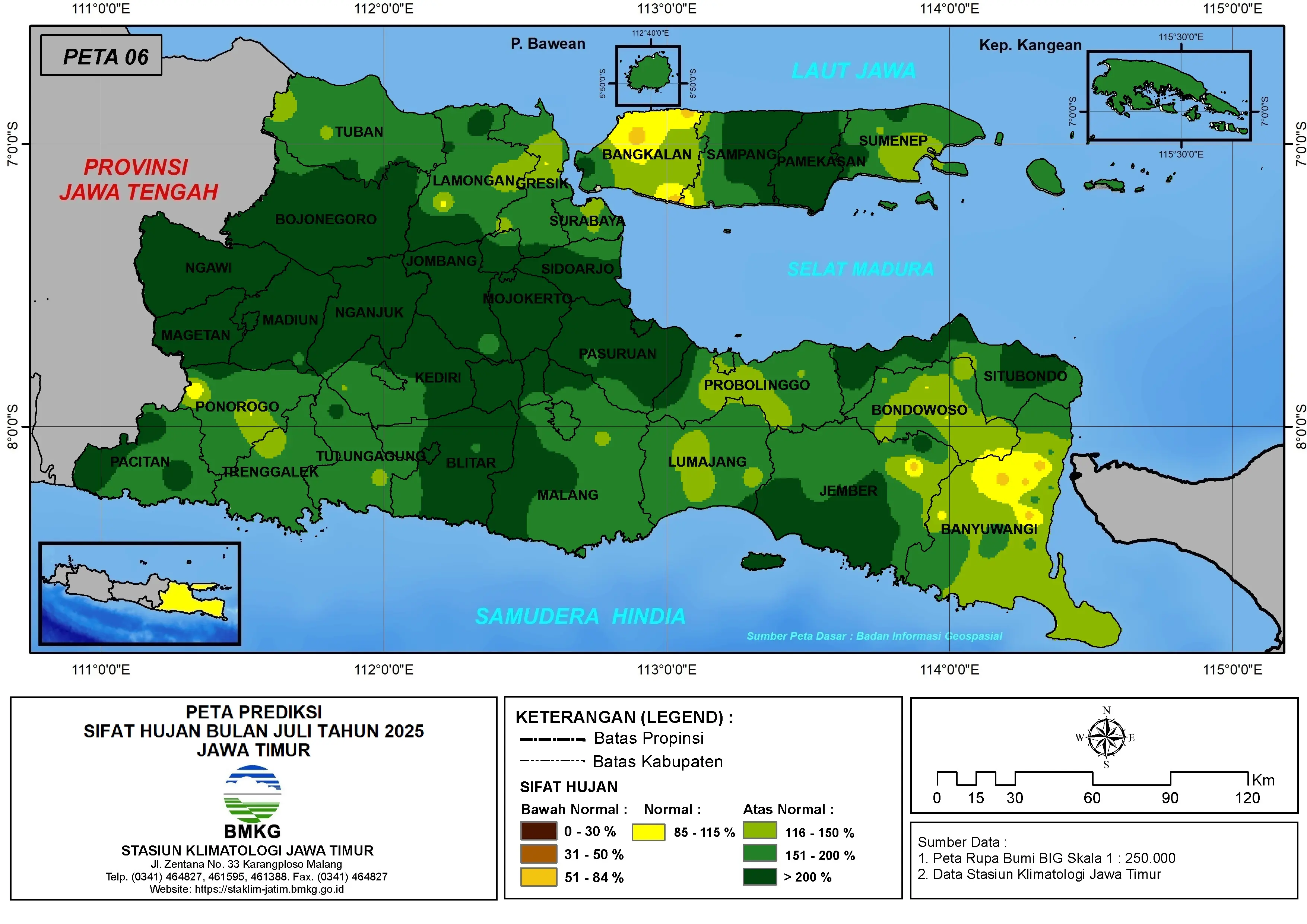 ( Prediksi - Bulanan ) Sifat Hujan Bulan JULI Tahun 2025 - Update dari Analisis Bulan April Tahun 2025 di Provinsi Jawa Timur