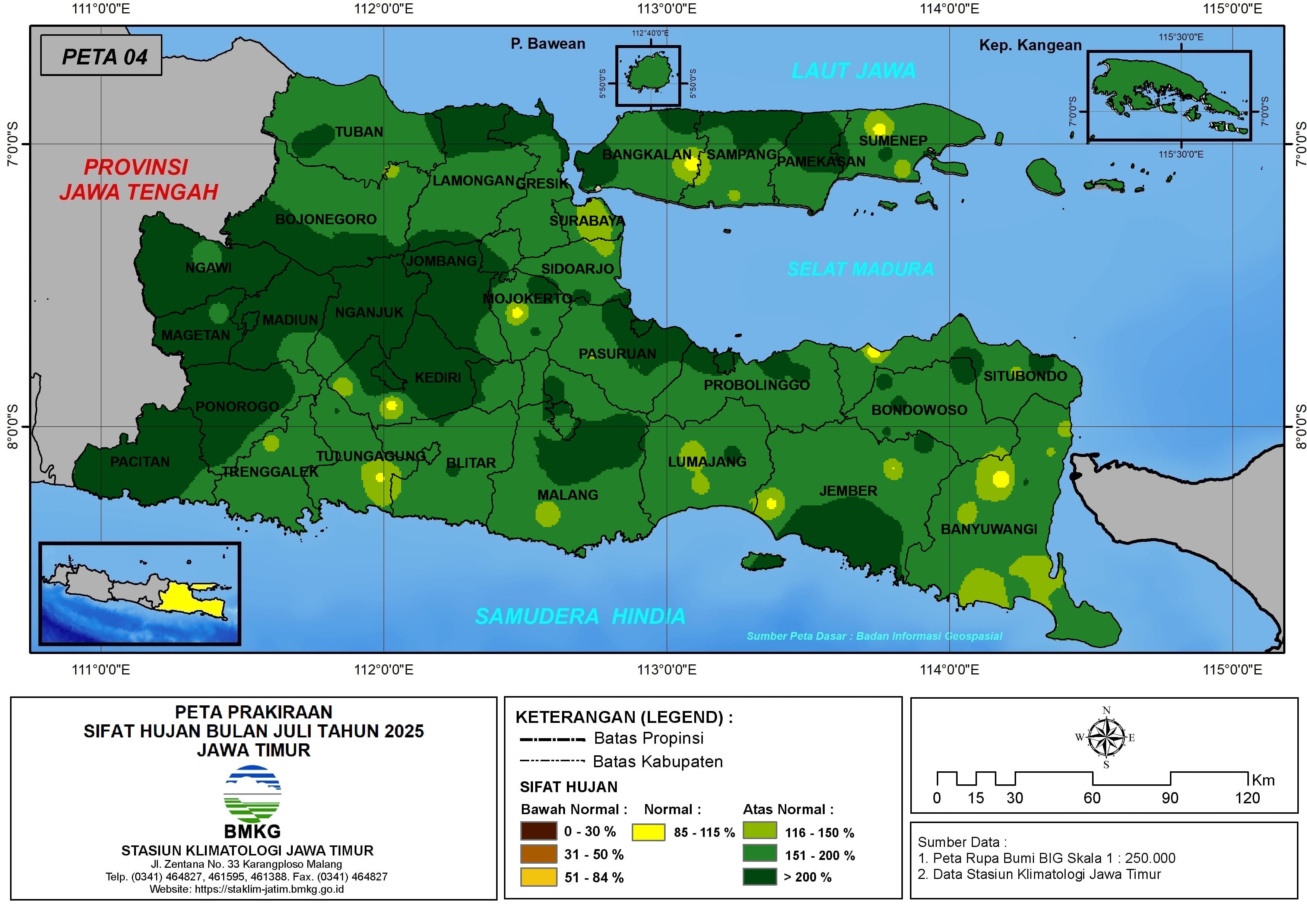 ( Prediksi - Bulanan ) Sifat Hujan Bulan JULI Tahun 2025 - Update dari Analisis Bulan Mei Tahun 2025 di Provinsi Jawa Timur