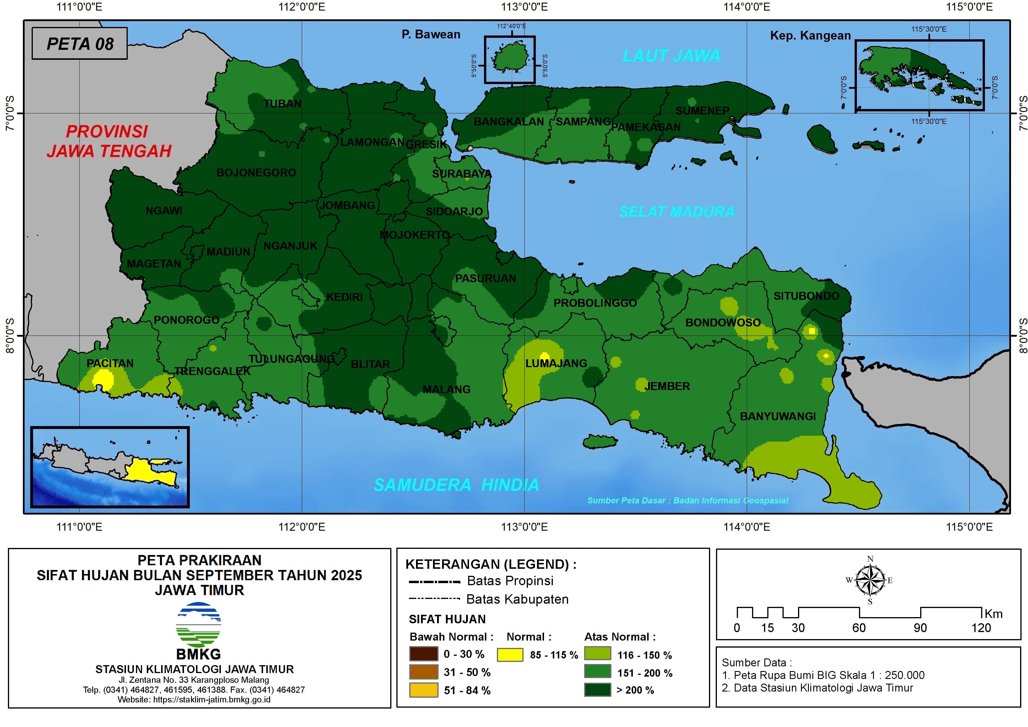 ( Prediksi - Bulanan ) Sifat Hujan Bulan SEPTEMBER Tahun 2025 - Update dari Analisis Bulan Mei Tahun 2025 di Provinsi Jawa Timur