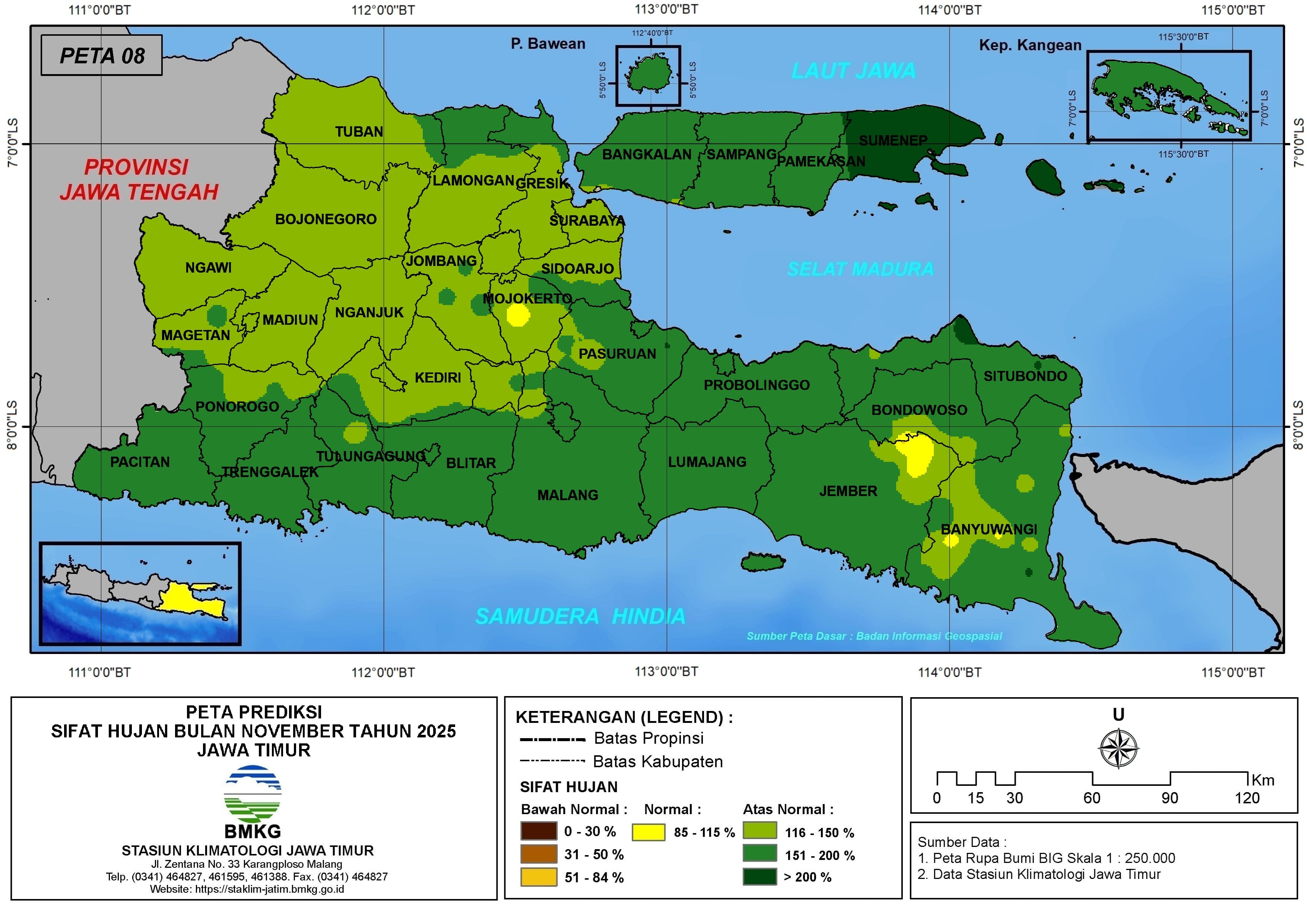 ( Prediksi - Bulanan ) Sifat Hujan Bulan NOVEMBER Tahun 2025 - Update dari Analisis Bulan Juli Tahun 2025 di Provinsi Jawa Timur
