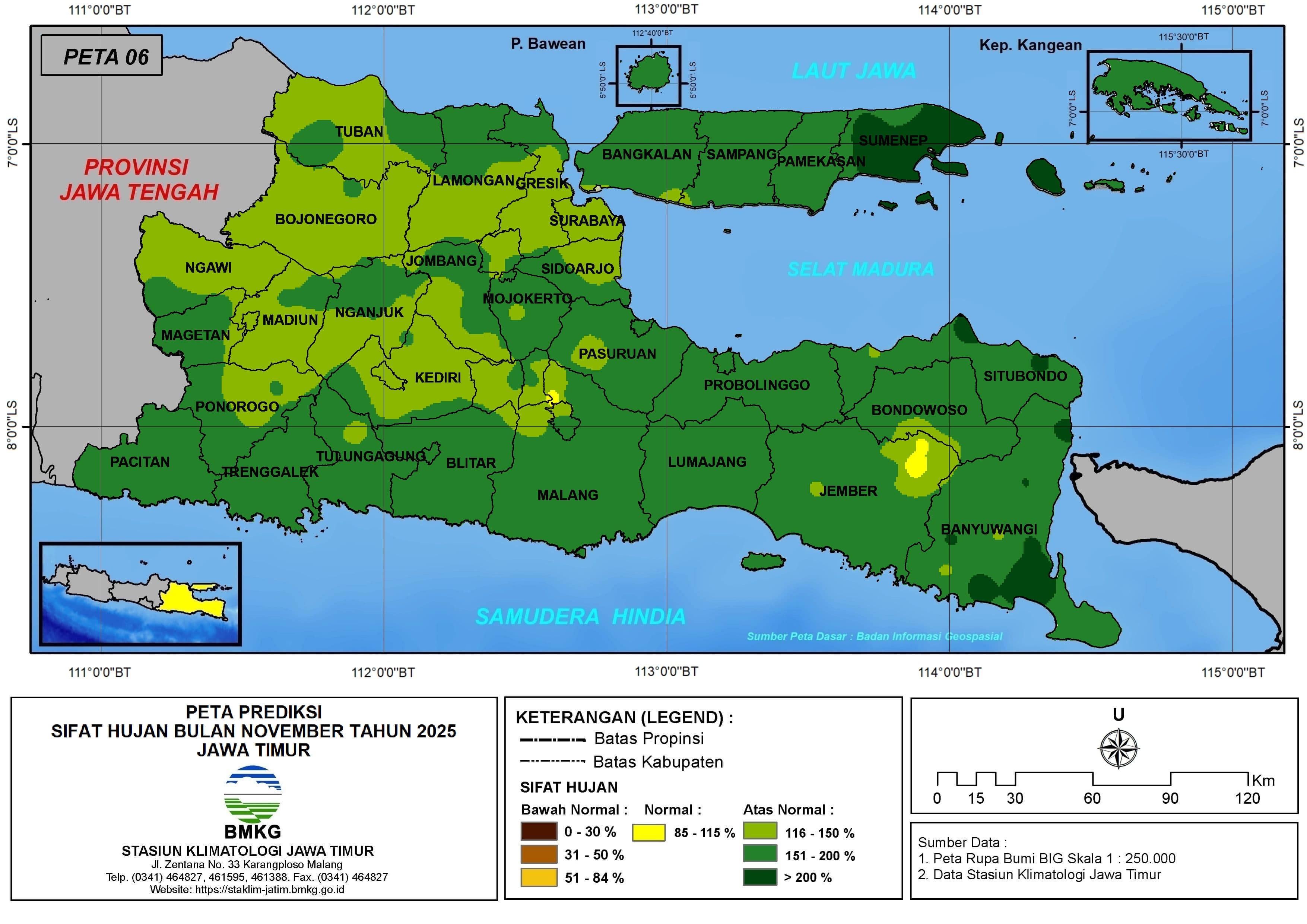 ( Prediksi - Bulanan ) Sifat Hujan Bulan NOVEMBER Tahun 2025 - Update dari Analisis Bulan Agustus Tahun 2025 di Provinsi Jawa Timur