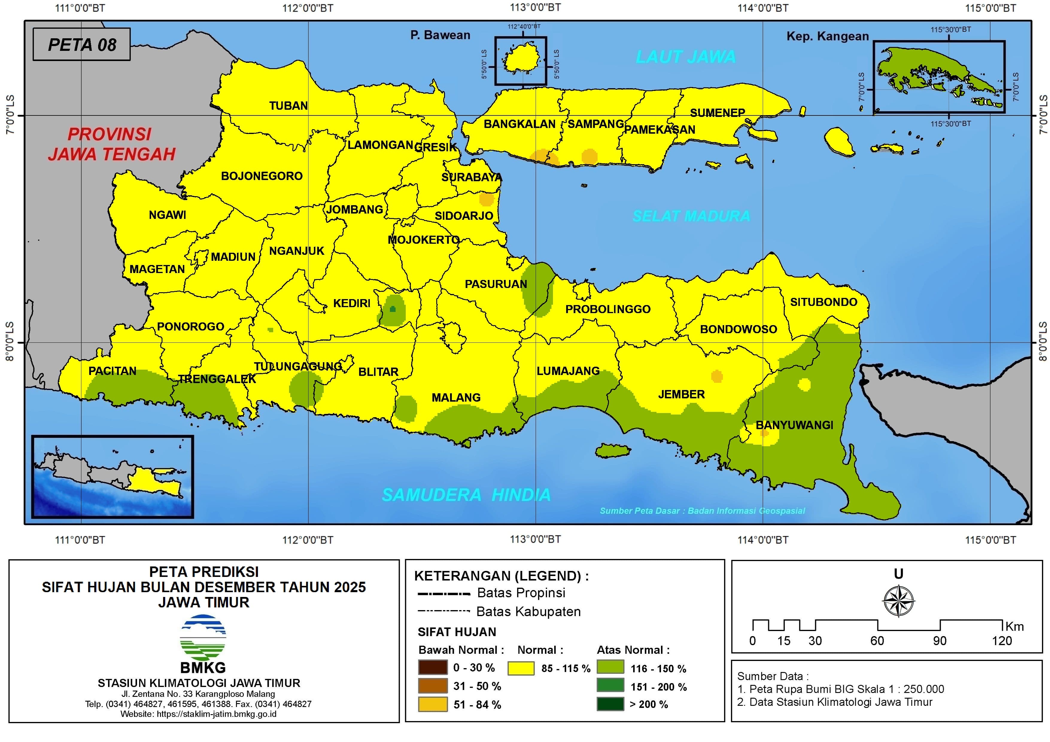 ( Prediksi - Bulanan ) Sifat Hujan Bulan DESEMBER Tahun 2025 - Update dari Analisis Bulan Agustus Tahun 2025 di Provinsi Jawa Timur