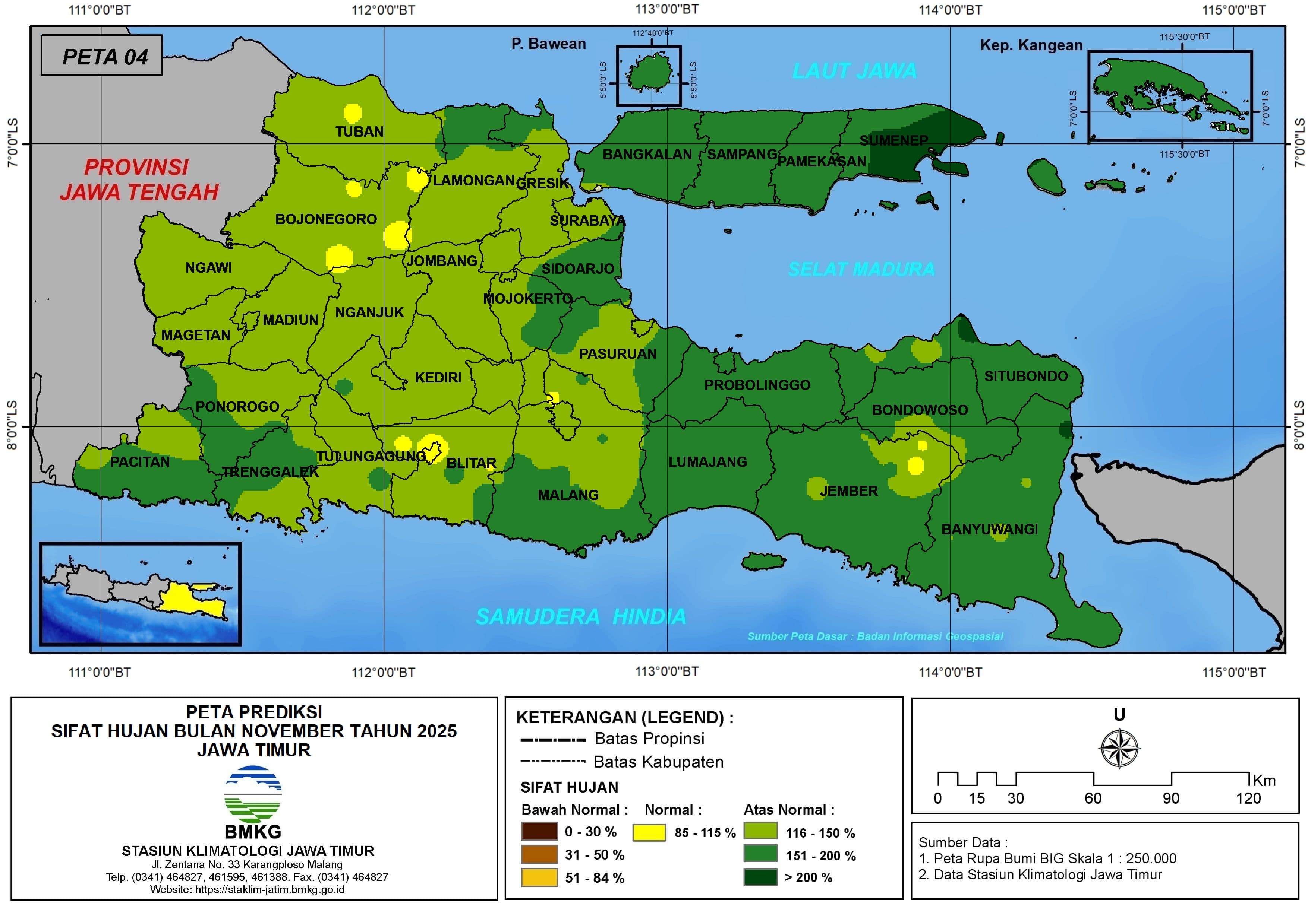 ( Prediksi - Bulanan ) Sifat Hujan Bulan NOVEMBER Tahun 2025 - Update dari Analisis Bulan September Tahun 2025 di Provinsi Jawa Timur