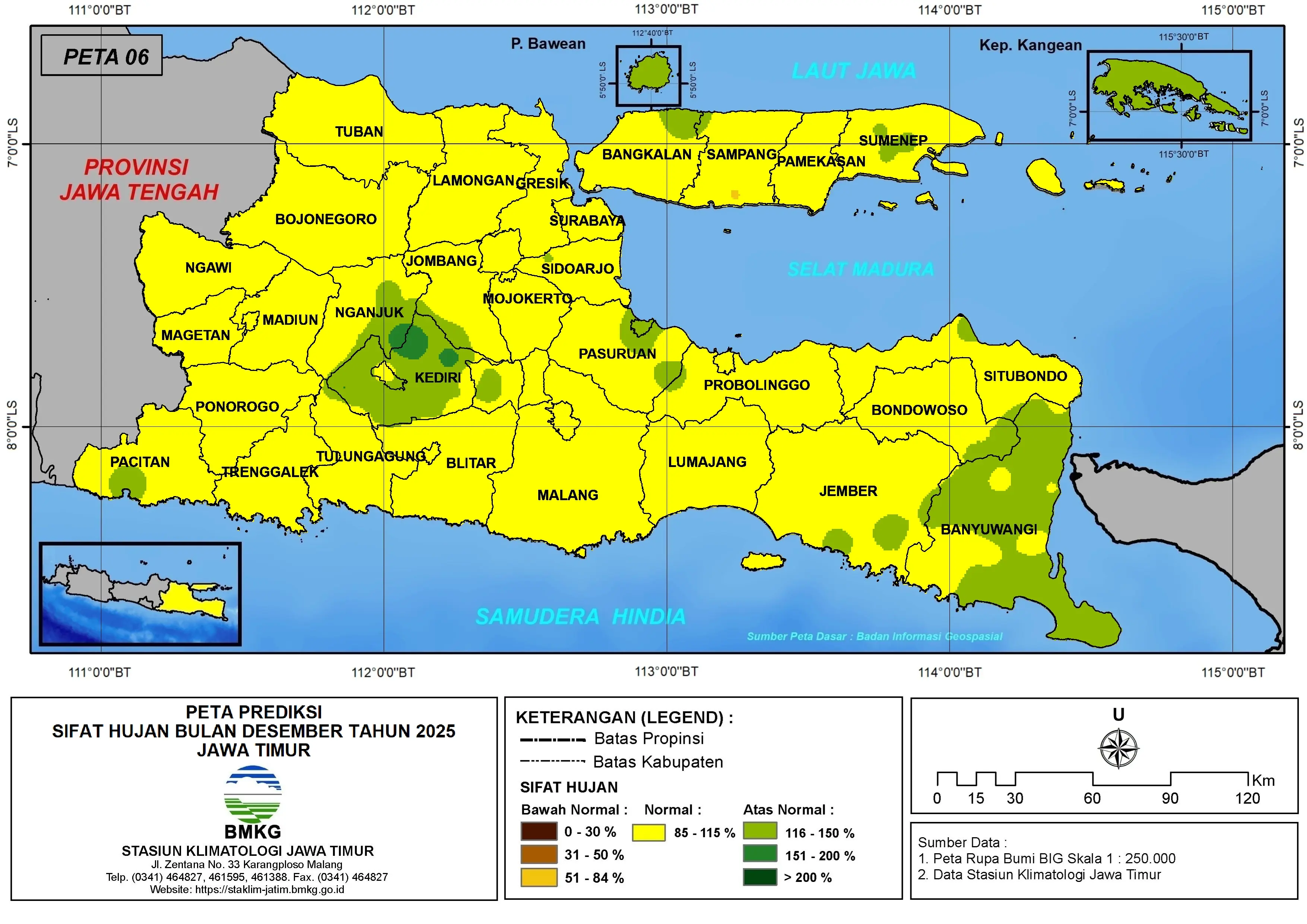 ( Prediksi - Bulanan ) Sifat Hujan Bulan DESEMBER Tahun 2025 - Update dari Analisis Bulan September Tahun 2025 di Provinsi Jawa Timur