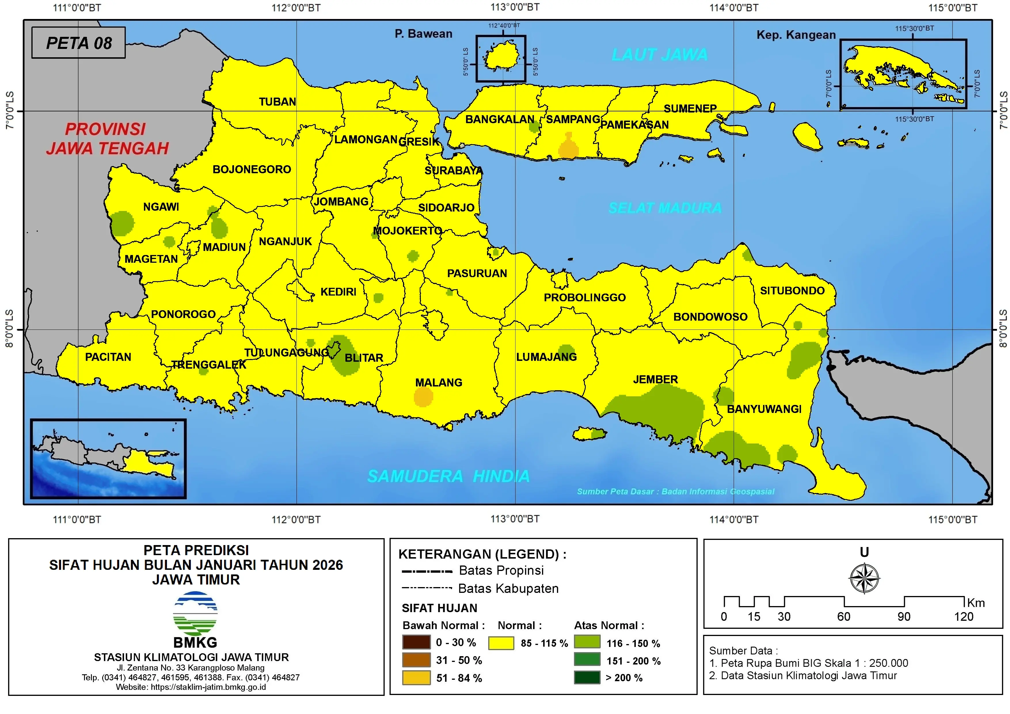 ( Prediksi - Bulanan ) Sifat Hujan Bulan JANUARI Tahun 2026 - Update dari Analisis Bulan September Tahun 2025 di Provinsi Jawa Timur