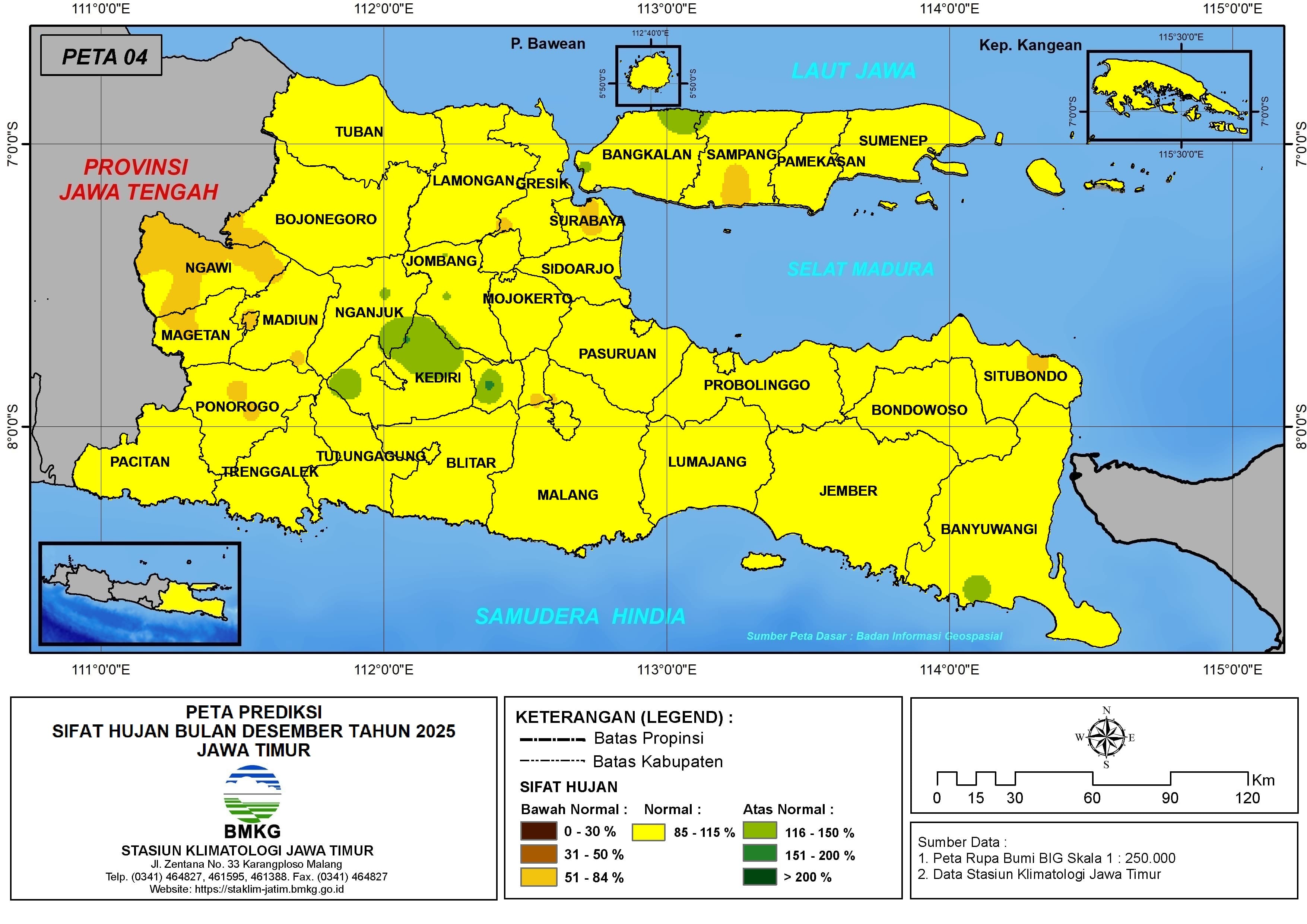 ( Prediksi - Bulanan ) Sifat Hujan Bulan DESEMBER Tahun 2025 - Update dari Analisis Bulan Oktober Tahun 2025 di Provinsi Jawa Timur