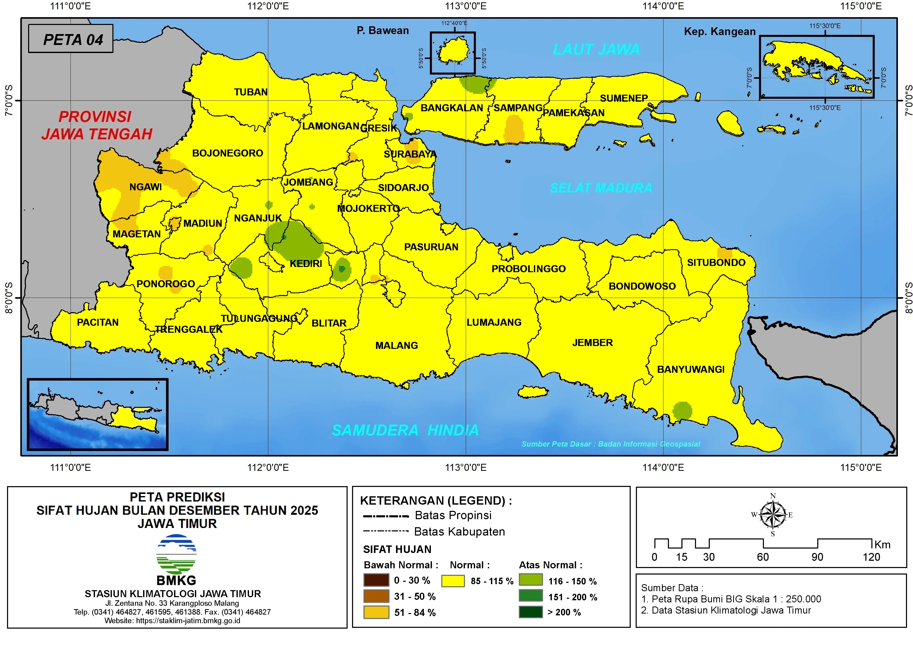 ( Prediksi - Bulanan ) Sifat Hujan Bulan DESEMBER Tahun 2025 - Update dari Analisis Bulan Oktober Tahun 2025 di Provinsi Jawa Timur