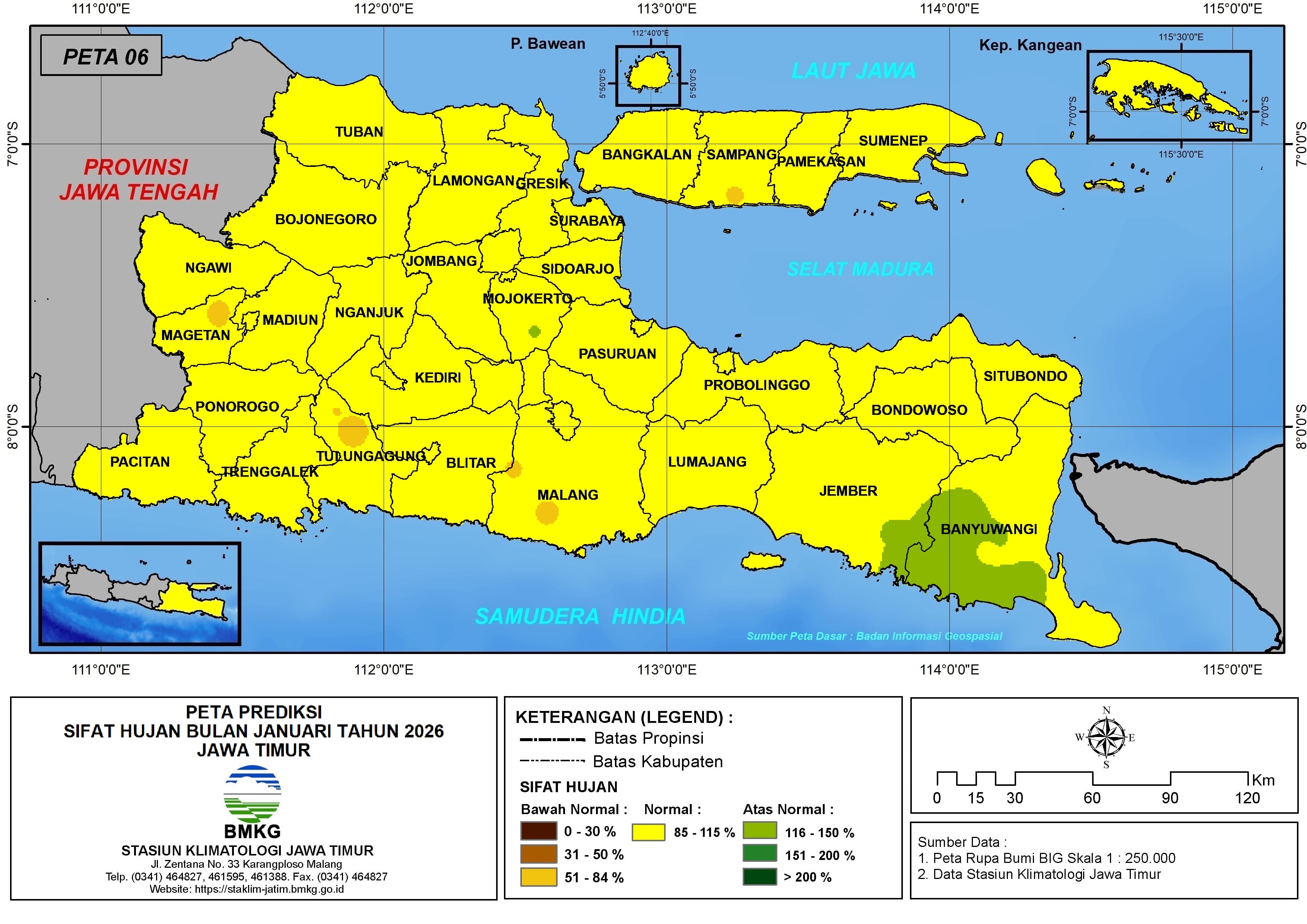 ( Prediksi - Bulanan ) Sifat Hujan Bulan JANUARI Tahun 2026 - Update dari Analisis Bulan Oktober Tahun 2025 di Provinsi Jawa Timur