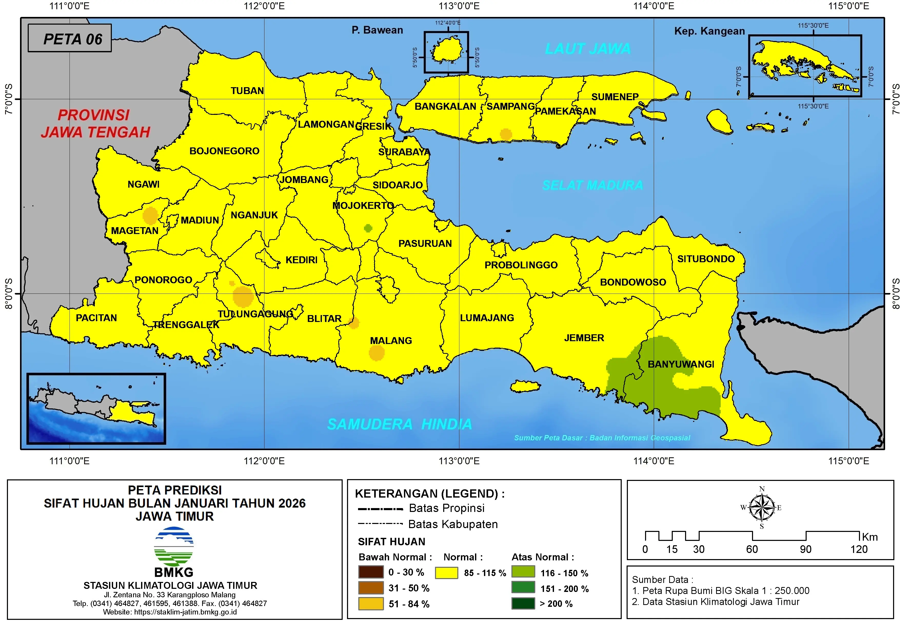 ( Prediksi - Bulanan ) Sifat Hujan Bulan JANUARI Tahun 2026 - Update dari Analisis Bulan Oktober Tahun 2025 di Provinsi Jawa Timur