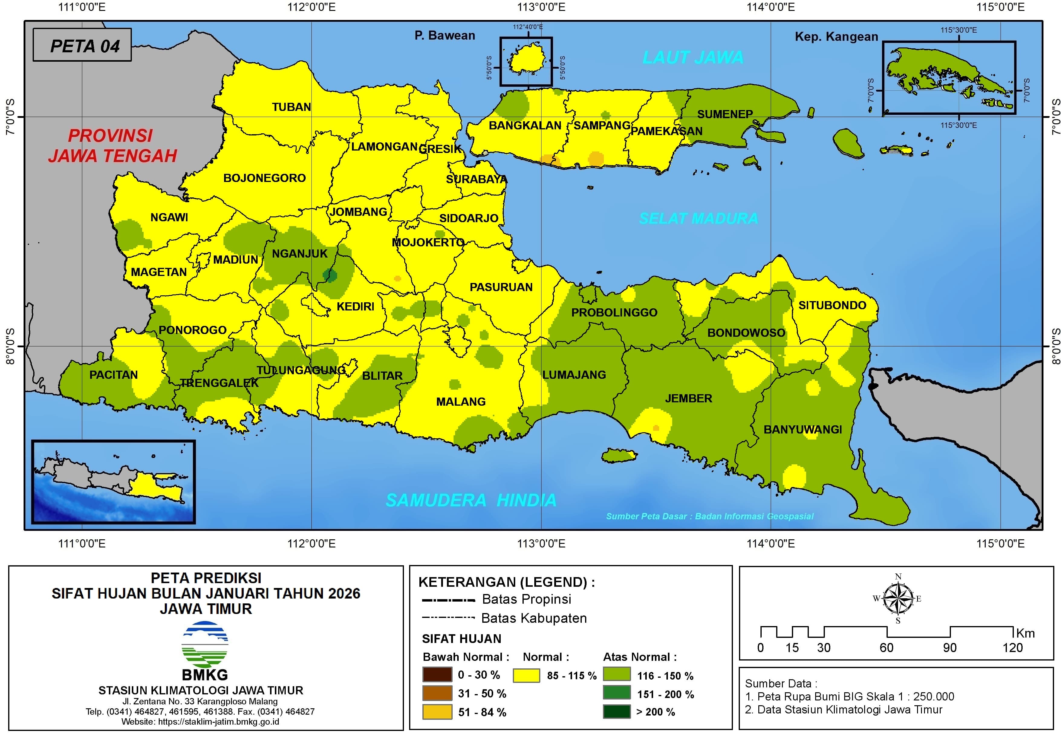 ( Prediksi - Bulanan ) Sifat Hujan Bulan JANUARI Tahun 2026 - Update dari Analisis Bulan November Tahun 2025 di Provinsi Jawa Timur