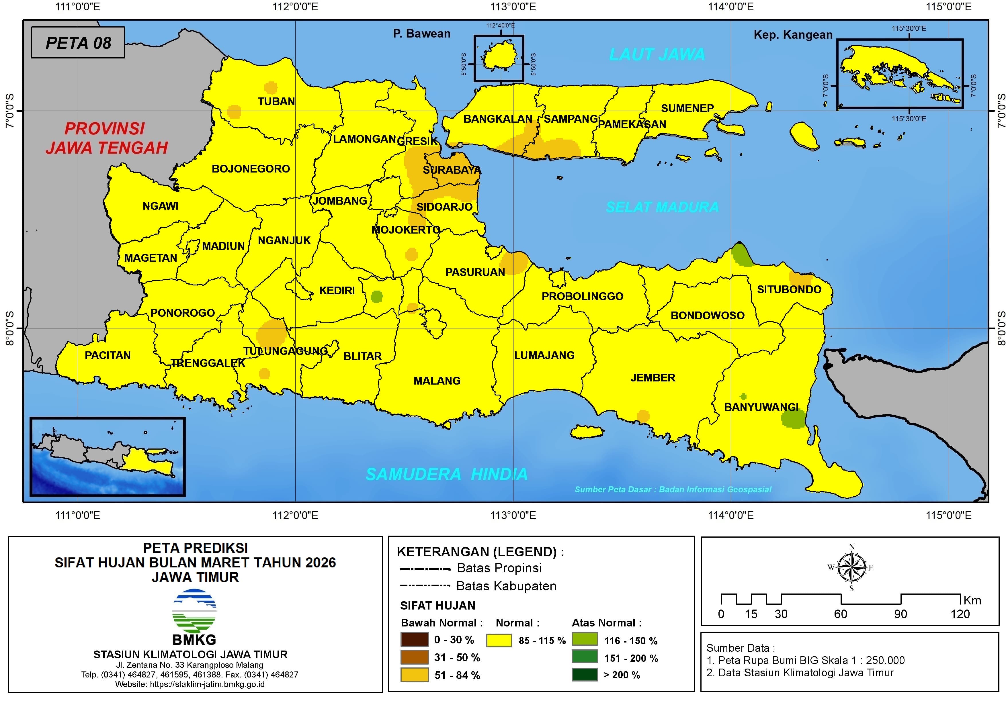 ( Prediksi - Bulanan ) Sifat Hujan Bulan MARET Tahun 2026 - Update dari Analisis Bulan November Tahun 2025 di Provinsi Jawa Timur