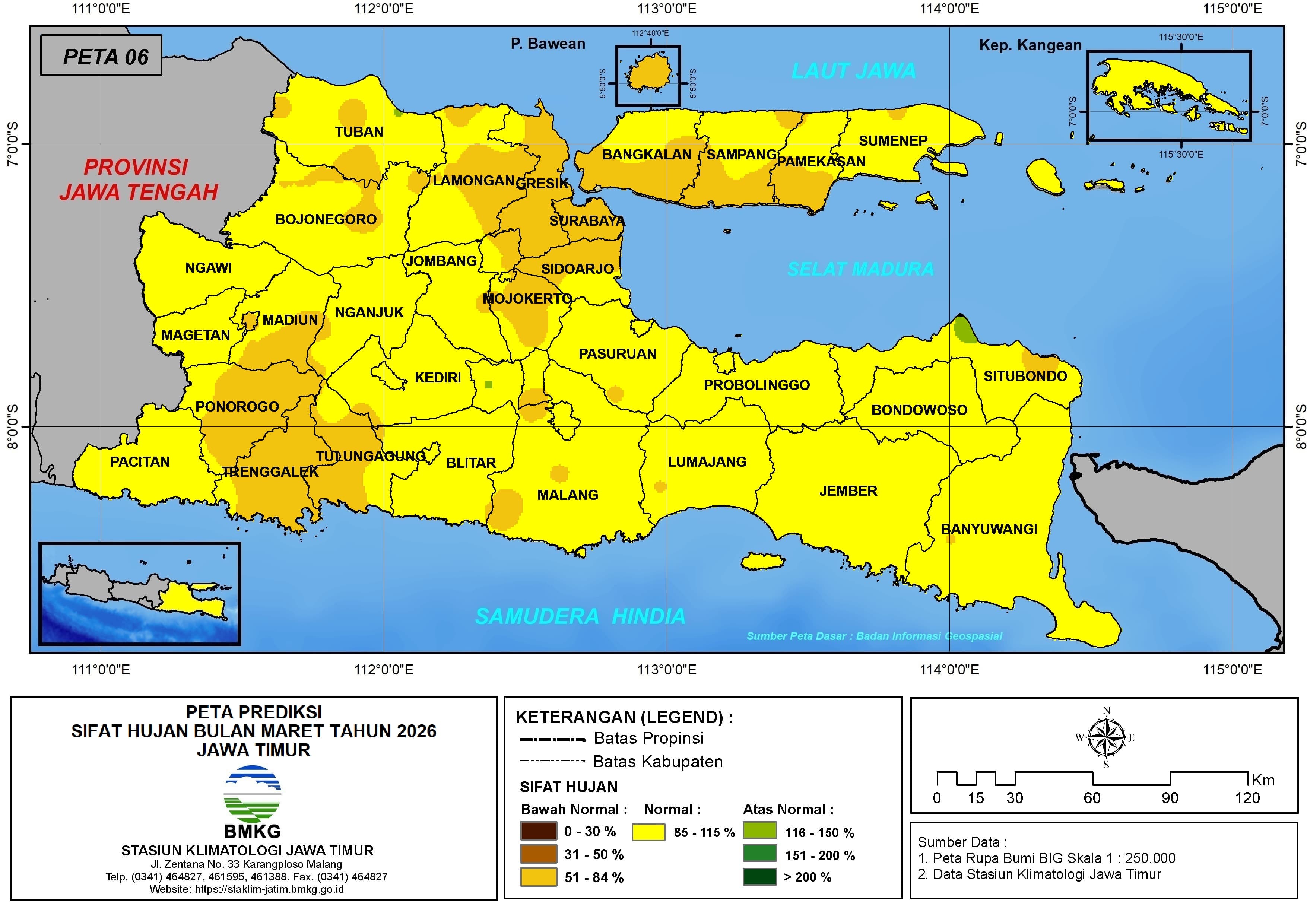 ( Prediksi - Bulanan ) Sifat Hujan Bulan MARET Tahun 2026 - Update dari Analisis Bulan Desember Tahun 2025 di Provinsi Jawa Timur