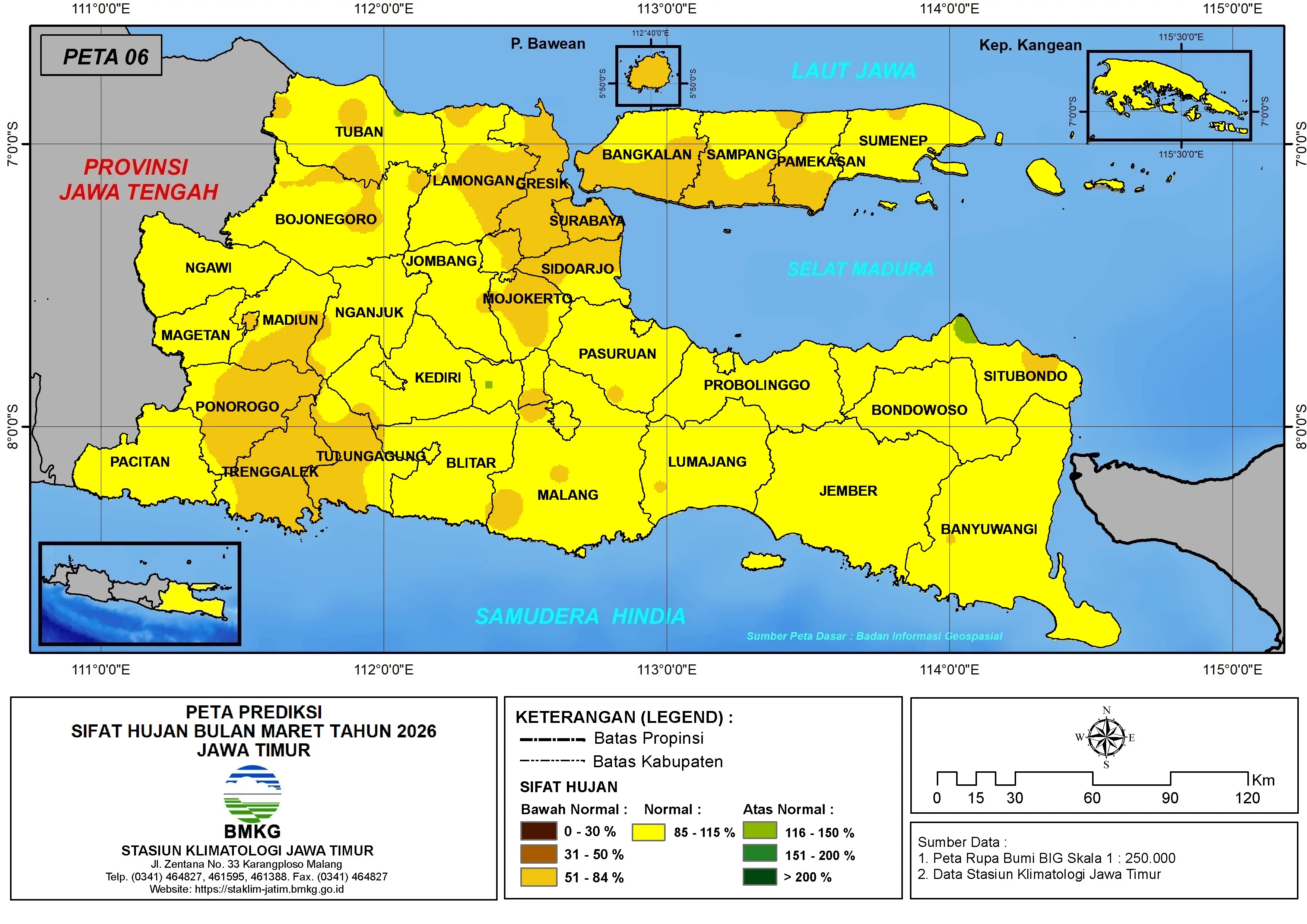 ( Prediksi - Bulanan ) Sifat Hujan Bulan MARET Tahun 2026 - Update dari Analisis Bulan Desember Tahun 2025 di Provinsi Jawa Timur