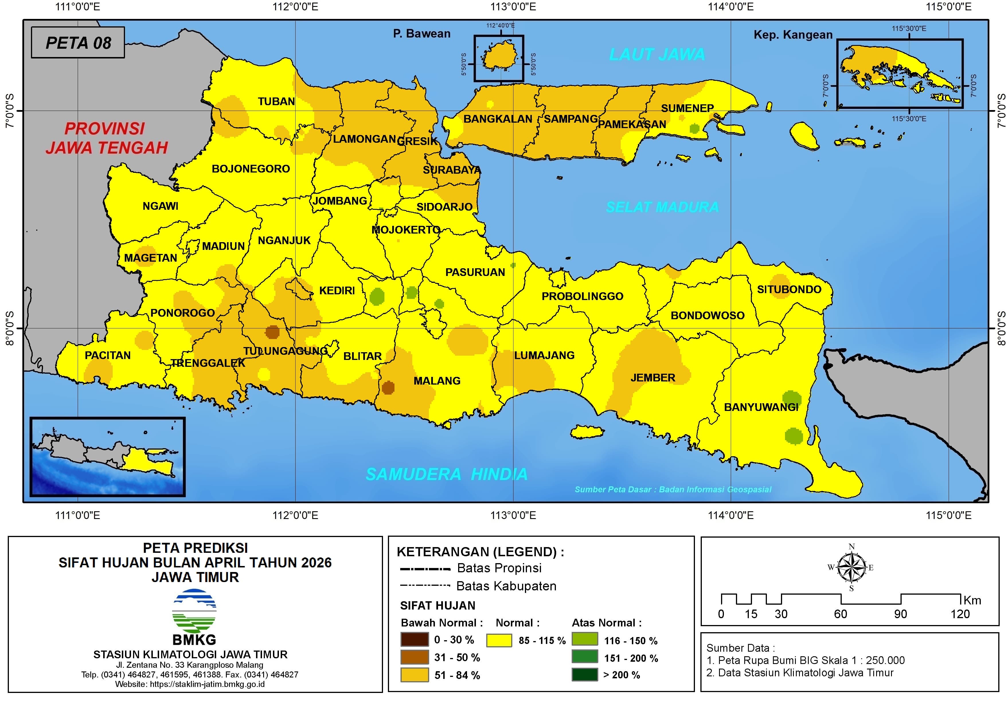 ( Prediksi - Bulanan ) Sifat Hujan Bulan APRIL Tahun 2026 - Update dari Analisis Bulan Desember Tahun 2025 di Provinsi Jawa Timur