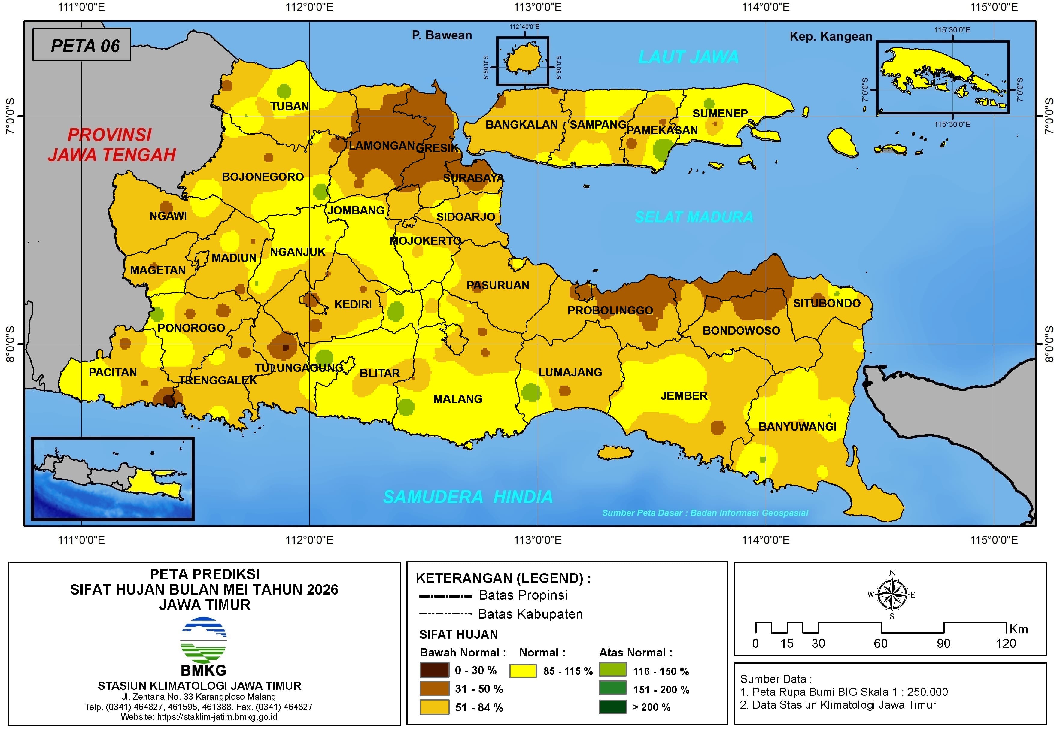 ( Prediksi - Bulanan ) Sifat Hujan Bulan MEI Tahun 2026 - Update dari Analisis Bulan Februari Tahun 2026 di Provinsi Jawa Timur