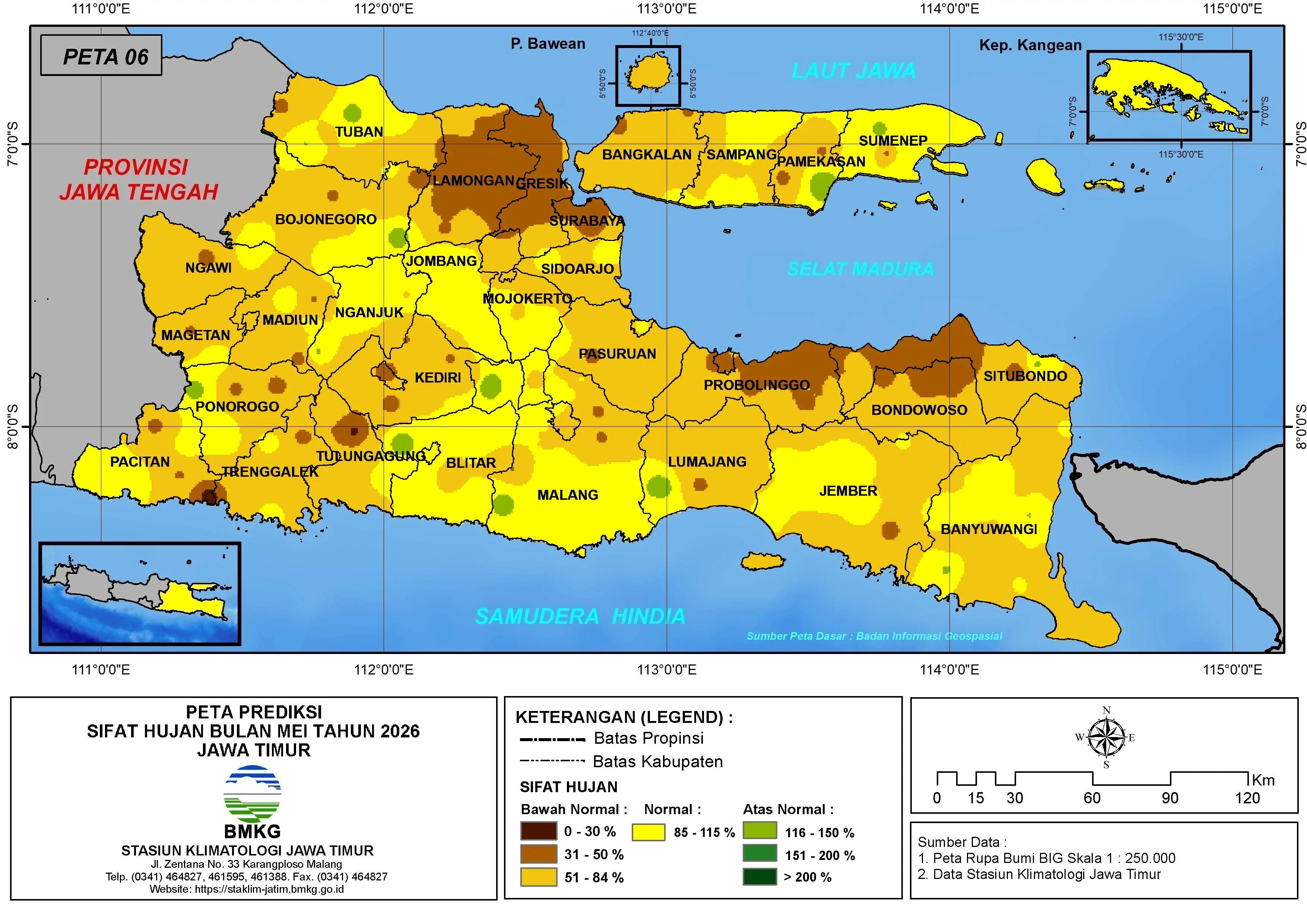 ( Prediksi - Bulanan ) Sifat Hujan Bulan MEI Tahun 2026 - Update dari Analisis Bulan Februari Tahun 2026 di Provinsi Jawa Timur