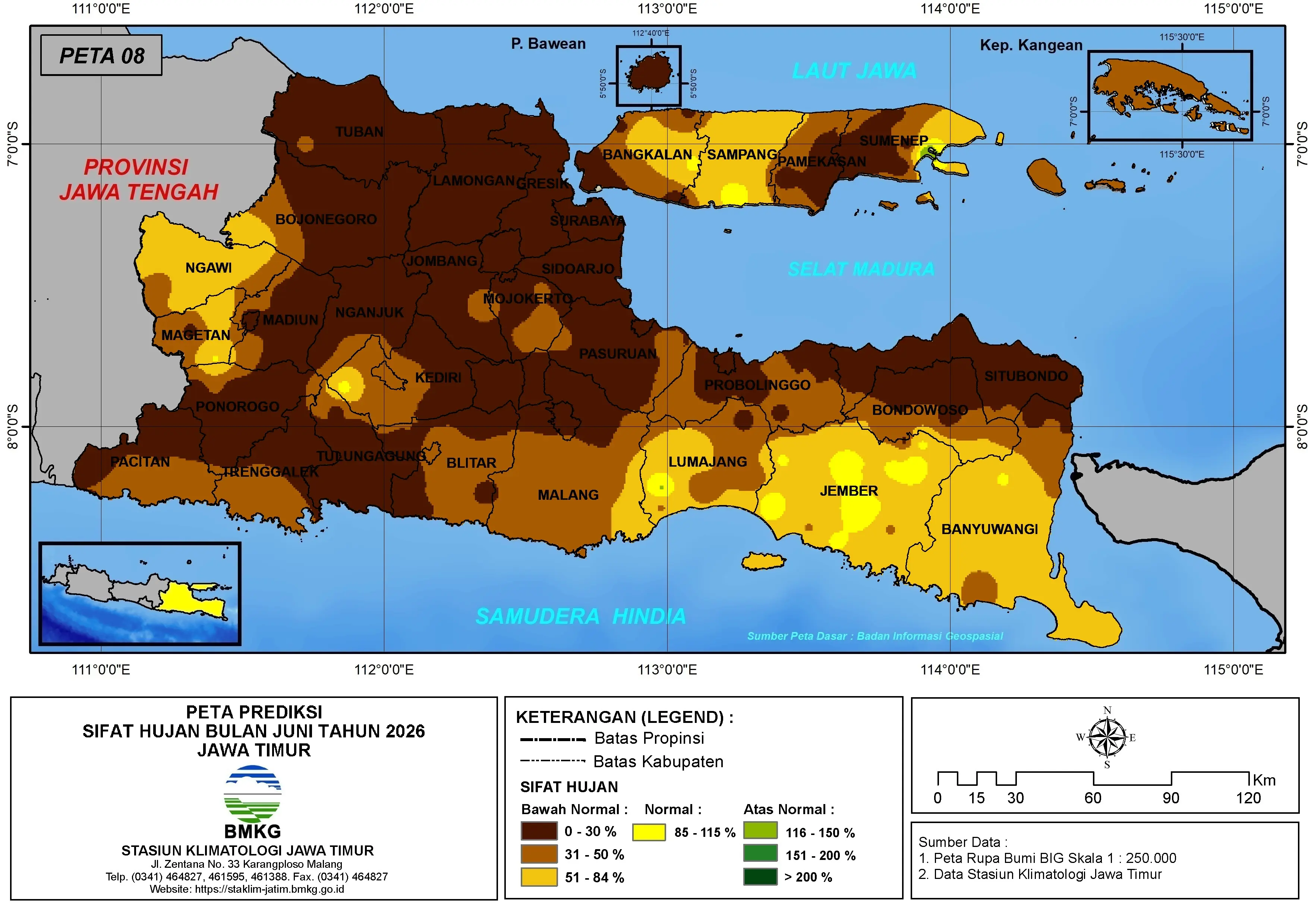 ( Prediksi - Bulanan ) Sifat Hujan Bulan JUNI Tahun 2026 - Update dari Analisis Bulan Februari Tahun 2026 di Provinsi Jawa Timur