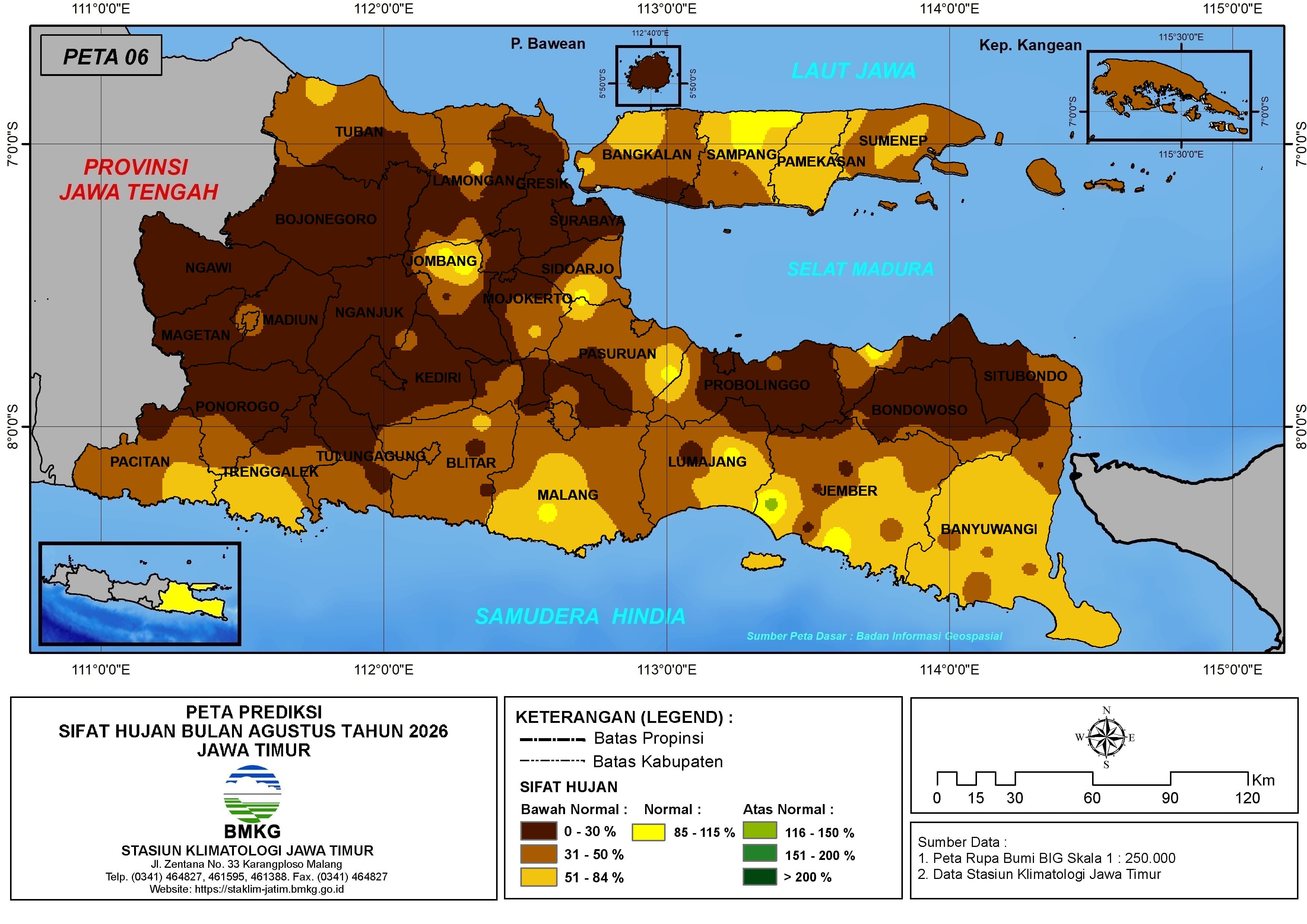 ( Prediksi - Bulanan ) Sifat Hujan Bulan AGUSTUS Tahun 2026 - Update dari Analisis Bulan Mei Tahun 2026 di Provinsi Jawa Timur
