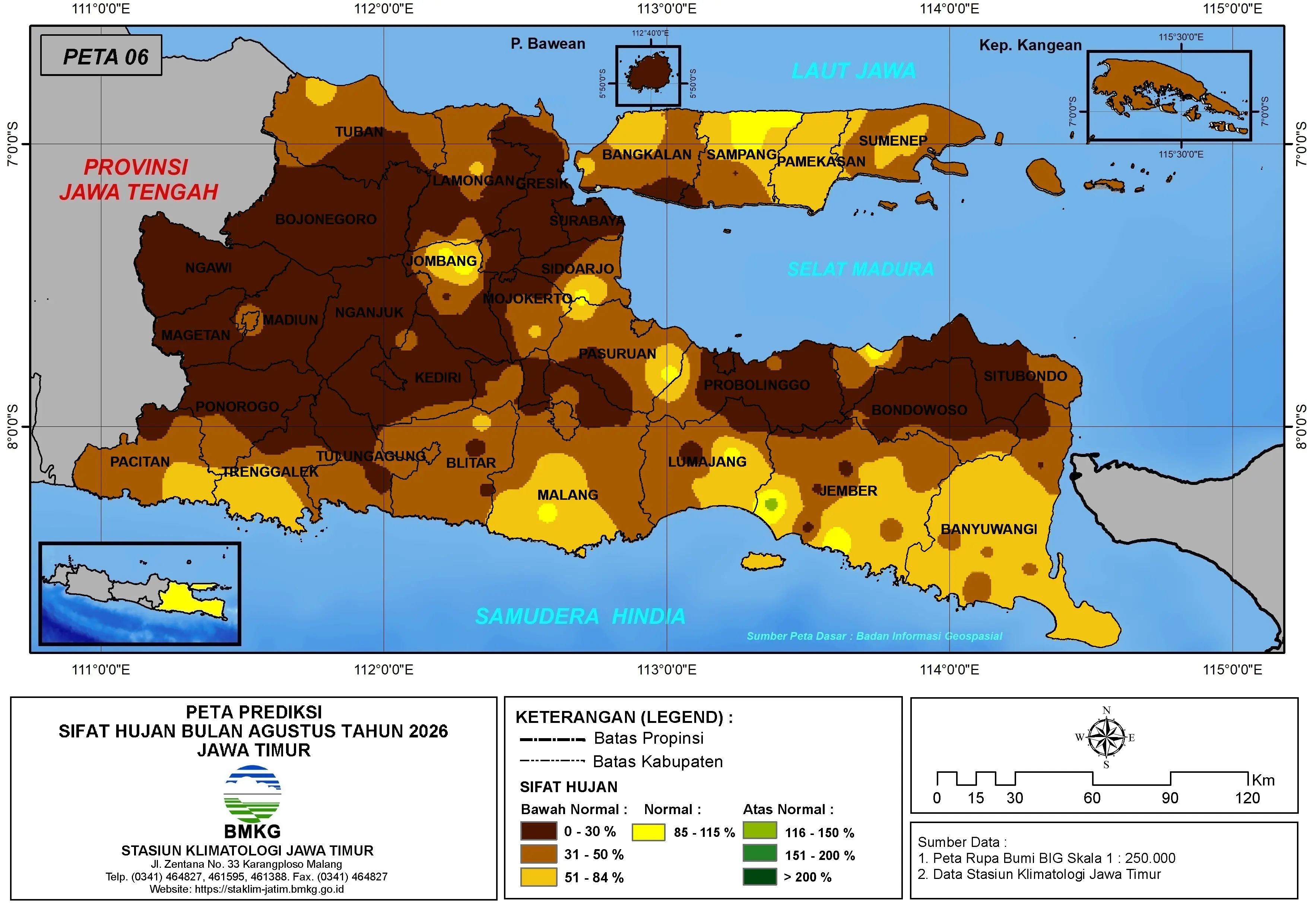 ( Prediksi - Bulanan ) Sifat Hujan Bulan AGUSTUS Tahun 2026 - Update dari Analisis Bulan Mei Tahun 2026 di Provinsi Jawa Timur